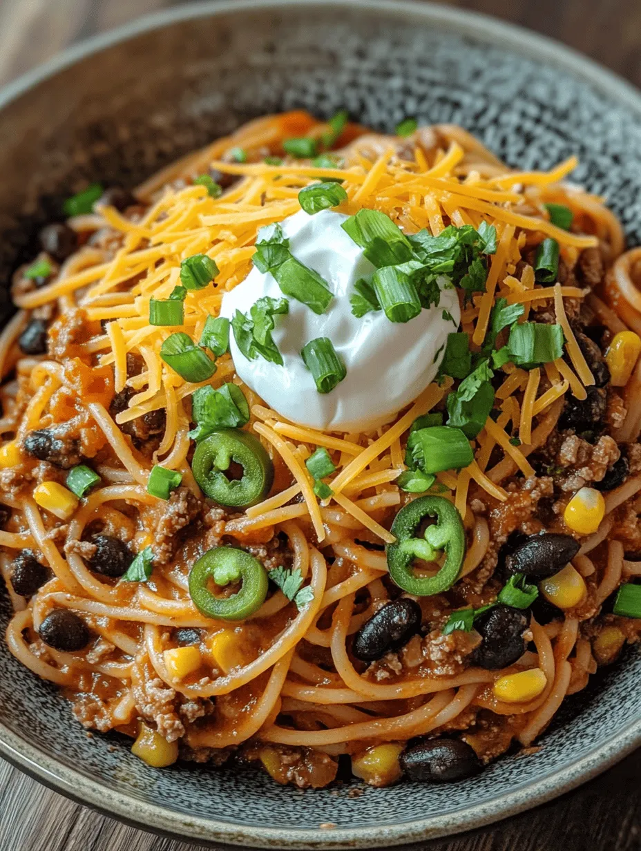 Taco Spaghetti Fiesta is more than just a meal; it’s a celebration of flavors that can be customized to suit your family's tastes. The beauty of this dish lies in its versatility. You can easily modify the ingredients based on what you have on hand or what you and your family enjoy the most. Whether you prefer beef or turkey, or if you're leaning towards a vegetarian option, this recipe accommodates various dietary preferences without sacrificing flavor.