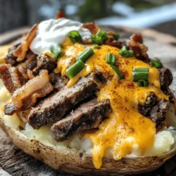 Steak Bites Loaded Baked Potatoes offer a culinary experience that beautifully blends the indulgent flavors of tender steak with the comforting texture of fluffy baked potatoes. This dish is not just a meal; it’s a delightful experience that can elevate family dinners, game nights, or even casual gatherings with friends. Imagine sinking your teeth into a perfectly baked potato, its soft interior mingling with succulent steak bites, melted cheese, and a medley of toppings that create a symphony of flavors and textures.
