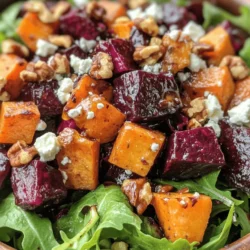 When it comes to creating a visually stunning and nutritionally balanced meal, a Vibrant Roasted Beet and Sweet Potato Salad with Feta and Walnuts stands out as an exceptional choice. This salad not only delights the eyes with its kaleidoscope of colors but also tantalizes the taste buds with a perfect harmony of flavors. Roasting the beets and sweet potatoes caramelizes their natural sugars, enhancing their sweetness while providing a hearty base for the dish. Topped with creamy feta and crunchy walnuts, this salad embodies both comfort and sophistication, making it perfect for a light lunch, a side dish at dinner, or even as a festive offering at gatherings.