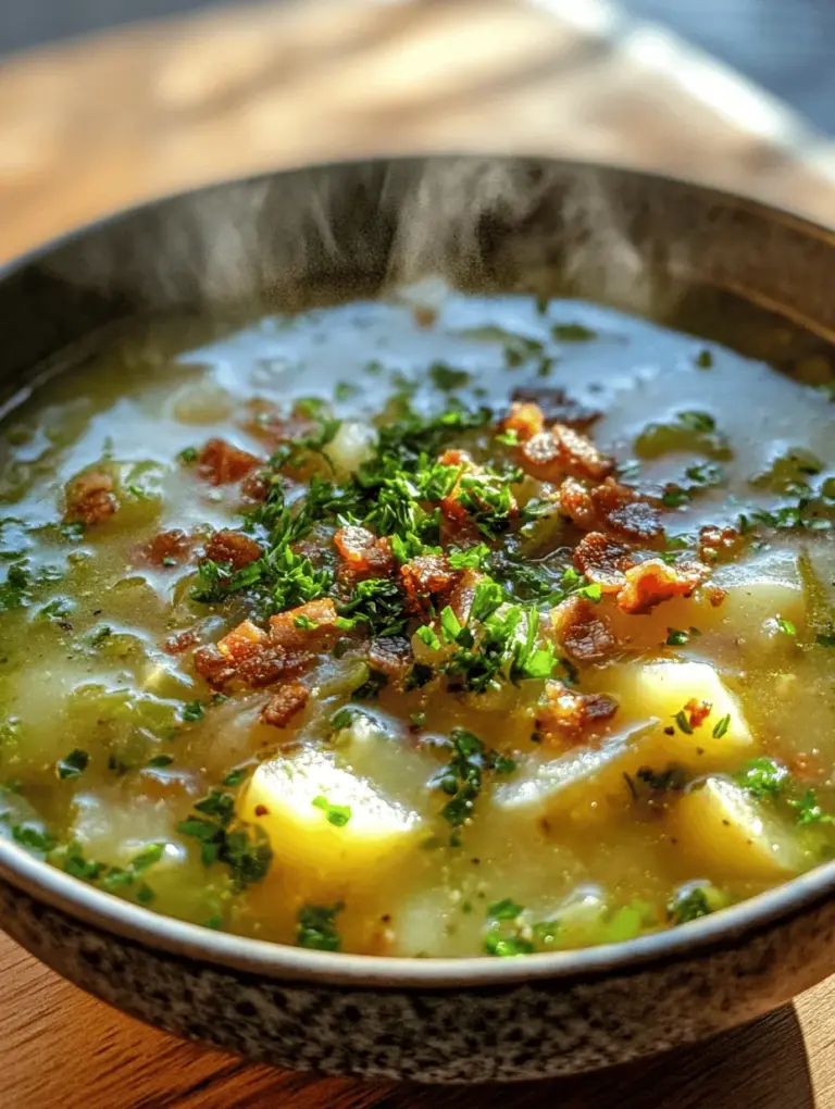 Irish cuisine is celebrated for its simplicity and heartiness, often revolving around wholesome ingredients that warm the soul. At the heart of this culinary tradition are comforting dishes that not only nourish the body but also evoke a sense of home and community. Among these, soups hold a special place, particularly during the colder months when the need for warmth and sustenance is paramount. One such delightful dish is the Irish Bacon, Cabbage, and Potato Soup, a recipe that embodies the essence of Irish cooking with its rich flavors and satisfying textures.