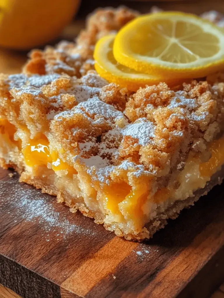 Lemon desserts have long held a special place in the hearts and taste buds of dessert lovers everywhere. Their bright, zesty flavor offers a refreshing contrast to the rich and heavy sweets that are often found in bakeries. Whether it's a classic lemon meringue pie, a tangy lemon tart, or luscious lemon squares, lemon-based desserts are synonymous with sunny days and cheerful gatherings. Among these delightful treats, the Lemon Zest Crumb Bars stand out as a perfect blend of tartness and sweetness, making them a favorite for both casual bakers and seasoned pastry chefs alike.