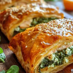If you’re searching for a dish that impresses with both presentation and flavor, look no further than Spinach and Cheese Stuffed Salmon Wellington. This remarkable recipe combines succulent salmon, known for its rich taste and numerous health benefits, with a creamy, savory cheese filling. All of this is beautifully enveloped in a flaky puff pastry, making it a show-stopping centerpiece for any special occasion or family dinner.