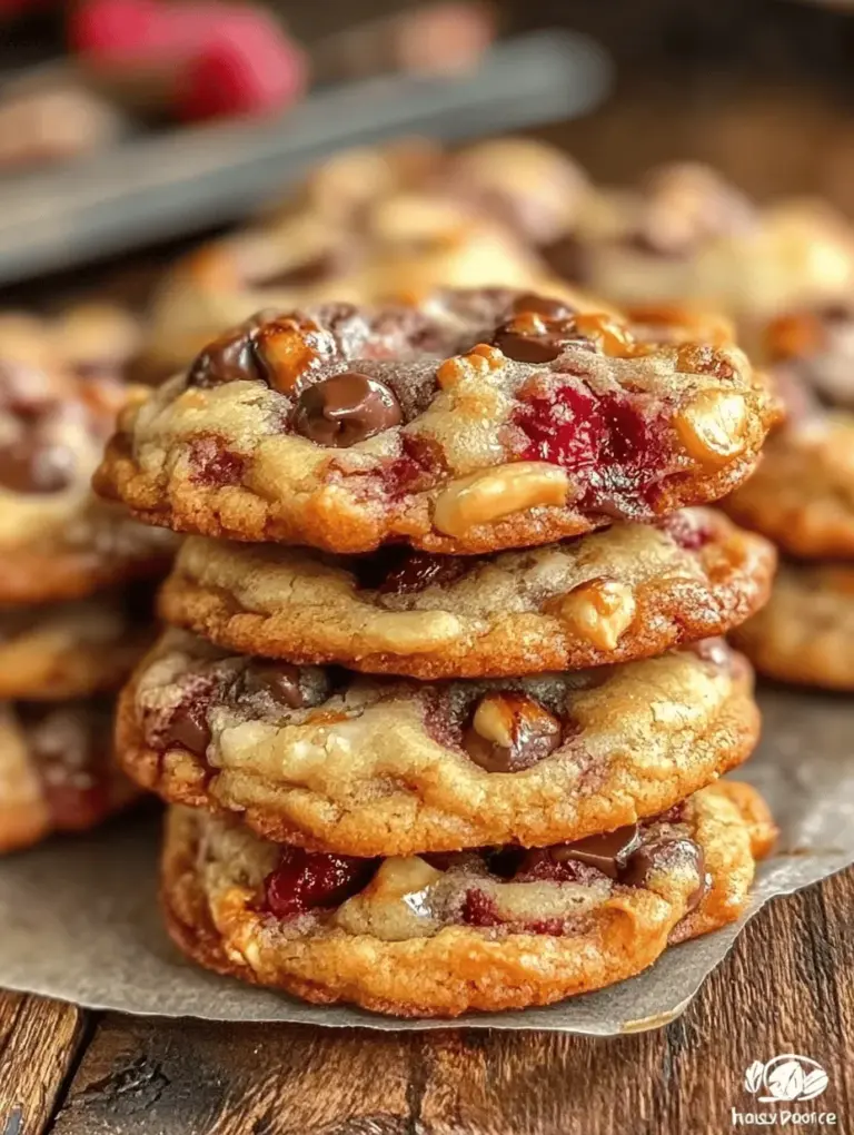Imagine biting into a warm, soft cookie that bursts with the sweetness of chocolate and the tang of ripe raspberries. The combination of flavors creates a delightful contrast that is both surprising and comforting. These cookies are not just a treat; they are an experience. The juicy raspberries add a splash of color and a hint of tartness that perfectly balances the rich, deep notes of dark chocolate. This recipe is versatile enough to make any occasion feel special—be it a casual afternoon snack, an elegant dessert for a dinner party, or a sweet gift for a loved one.