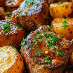 Garlic Butter Steak Bites and Potatoes is a hearty and flavorful dish that perfectly marries the rich taste of juicy steak with the comforting texture of tender potatoes. This recipe is not only delicious but also incredibly quick to prepare, making it an ideal choice for busy families or anyone looking for a satisfying weeknight meal. With simple ingredients and straightforward steps, this dish is sure to impress both novice cooks and seasoned chefs alike.