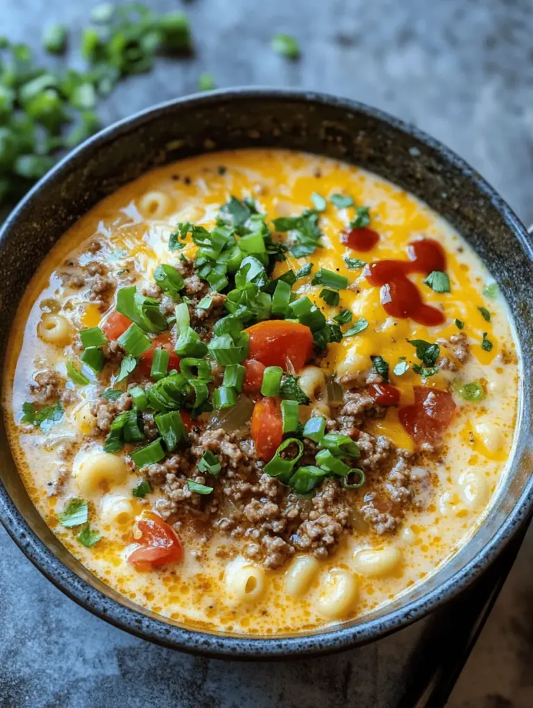 Comfort food is a universal favorite, providing warmth, satisfaction, and a sense of nostalgia. One dish that perfectly encapsulates this joy is the One-Pot Macaroni Cheeseburger Soup. This delightful recipe marries the hearty flavors of a classic cheeseburger with the creamy indulgence of macaroni and cheese, creating a dish that’s both filling and delicious. Whether you're a busy parent looking for a quick weeknight meal or a foodie seeking a new twist on familiar flavors, this soup is bound to become a staple in your kitchen.