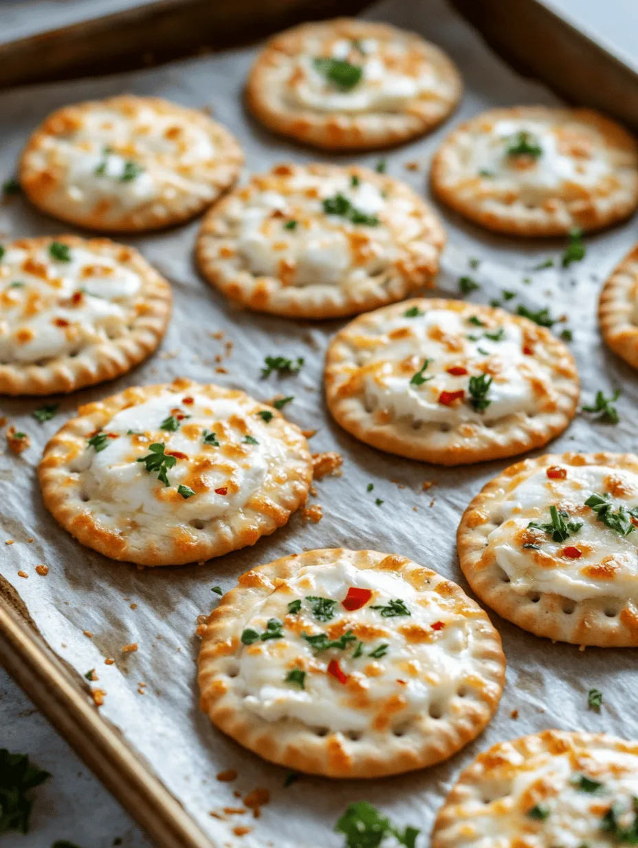When it comes to quick and delightful appetizers, Garlic Ritz Snacks are a standout choice that brings simplicity and flavor to the table. This recipe is not only easy to prepare but also incredibly versatile, making it suitable for various occasions, from casual family gatherings to sophisticated dinner parties. Picture this: delectable Ritz crackers topped with a creamy garlic spread, finished with melted cheese, and baked to golden perfection. As an appetizer, these snacks are sure to impress your guests and keep them coming back for more.