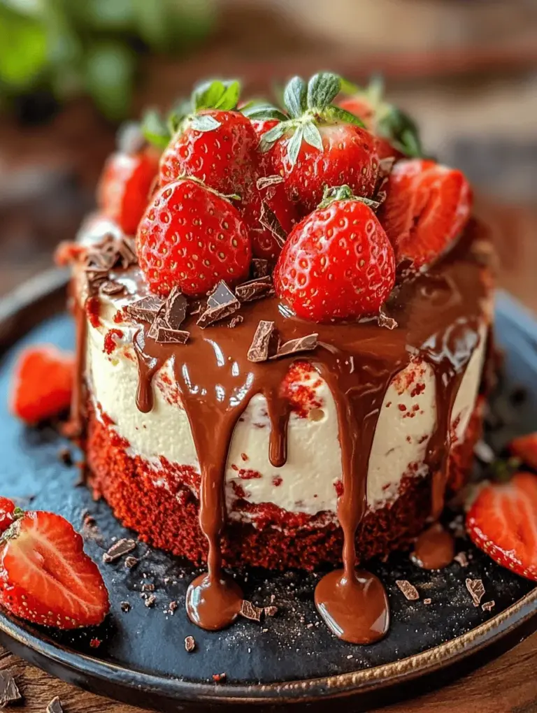 If you are a dessert enthusiast, then the Red Velvet Strawberry Cheesecake Delight is a culinary masterpiece you won’t want to miss. This enchanting dessert artfully combines the rich, velvety profile of red velvet cake with the creamy, luxurious texture of cheesecake, all while being adorned with fresh strawberries. The striking appearance of this dessert, with its deep red hue and white cheesecake layer, makes it a show-stopper that’s perfect for any occasion. Whether you’re celebrating a birthday, marking an anniversary, or hosting a holiday gathering, this delightful treat is sure to impress your guests and leave them craving more.