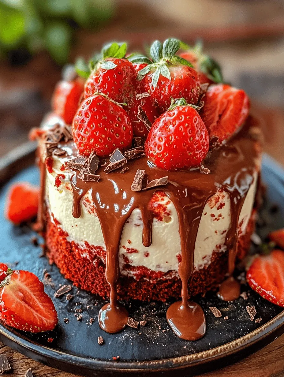 If you are a dessert enthusiast, then the Red Velvet Strawberry Cheesecake Delight is a culinary masterpiece you won’t want to miss. This enchanting dessert artfully combines the rich, velvety profile of red velvet cake with the creamy, luxurious texture of cheesecake, all while being adorned with fresh strawberries. The striking appearance of this dessert, with its deep red hue and white cheesecake layer, makes it a show-stopper that’s perfect for any occasion. Whether you’re celebrating a birthday, marking an anniversary, or hosting a holiday gathering, this delightful treat is sure to impress your guests and leave them craving more.