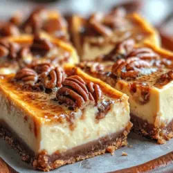 Pecan Pie Cheesecake Bars have gained immense popularity for their unique flavor profile and ideal texture. They present a delicious alternative to traditional desserts, effortlessly capturing the essence of both cheesecake and pecan pie in one delectable bite. The rich, velvety cheesecake layer offers a creamy base that is perfectly complemented by the sweet, nutty topping made from caramelized pecans.