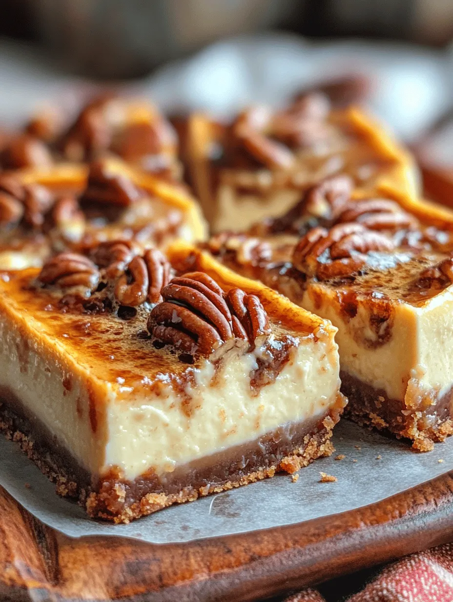 Pecan Pie Cheesecake Bars have gained immense popularity for their unique flavor profile and ideal texture. They present a delicious alternative to traditional desserts, effortlessly capturing the essence of both cheesecake and pecan pie in one delectable bite. The rich, velvety cheesecake layer offers a creamy base that is perfectly complemented by the sweet, nutty topping made from caramelized pecans.
