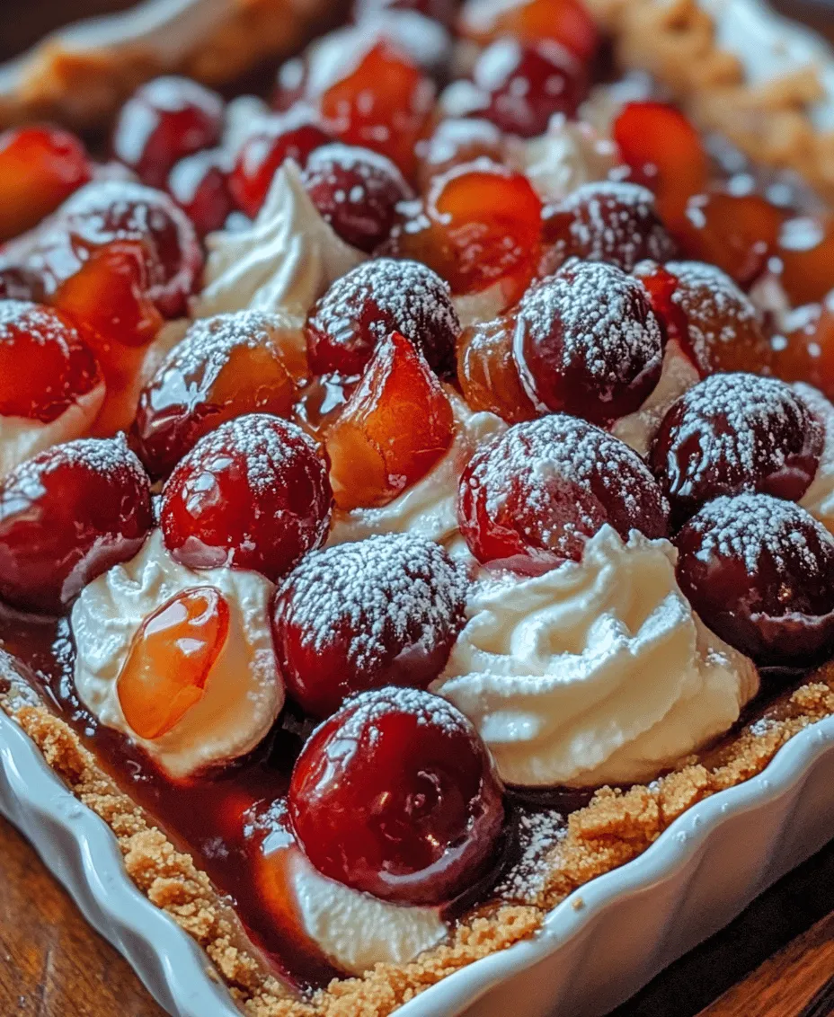 Cherry Delight is a beloved classic dessert that combines the tartness of fresh cherries with a creamy filling, all nestled in a buttery graham cracker crust. This delightful treat has been a staple at family gatherings, potlucks, and summer picnics for generations. The appeal of Cherry Delight lies not only in its delightful flavors but also in its simplicity and versatility; it's a dessert that can be enjoyed by all ages, making it a go-to option for any occasion.