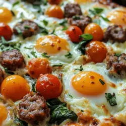 Start your day off on a delicious note with the Sizzling Sheet-Pan Egg & Sausage Bake, a perfect blend of flavors and textures that brings together the warmth of a hearty breakfast in one easy dish. This recipe is not just a meal; it’s an experience that elevates the traditional breakfast spread into a simple yet elegant feast. With its delightful medley of eggs, sausage, and fresh vegetables, this dish promises to satisfy your morning cravings while being incredibly easy to prepare.