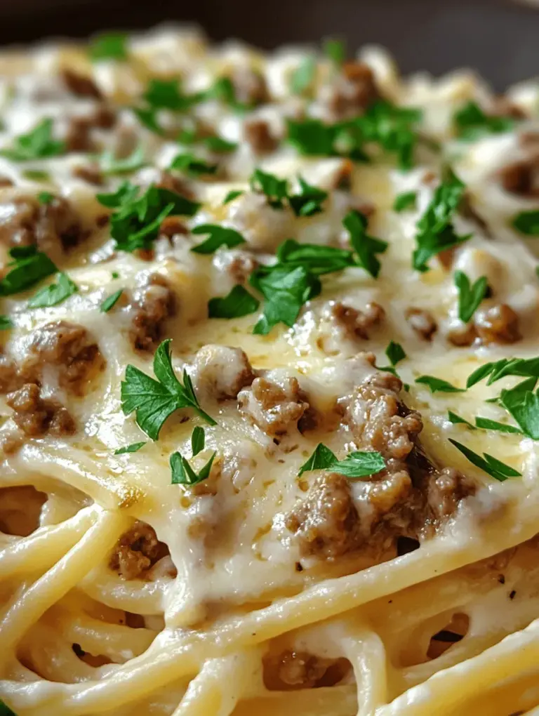If you’re on the lookout for a comforting, delicious dinner that satisfies the entire family, look no further than Cheesy Garlic Butter Linguine Pasta with Savory Ground Beef. This dish embodies the essence of comfort food, featuring a delightful combination of rich flavors and textures that will have your taste buds dancing with joy. Imagine al dente linguine coated in a luscious, creamy garlic butter sauce, generously adorned with savory ground beef and topped with melty cheese. It's a meal that not only warms the heart but also brings a sense of home—a perfect weeknight dinner option that can be prepared in under 30 minutes.