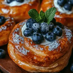 Welcome to the delightful world of pastries, where every bite transports you to a realm of sweetness and satisfaction. Pastries are celebrated for their versatility and charm, ranging from flaky croissants to decadent éclairs. They can grace your breakfast table, serve as an afternoon treat, or become the centerpiece of a special occasion. Today, we’re diving into a truly captivating dessert: Blueberry Pastry Rings with Vanilla Cream Filling. This recipe is a perfect representation of the magic that can happen when you combine the tartness of fresh blueberries with the rich, velvety texture of vanilla cream.