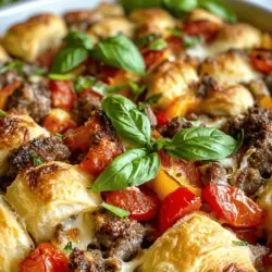 The Italian Crescent Casserole is a delightful dish that embodies the comforting essence of Italian cuisine while offering a modern twist. This savory casserole is a perfect amalgamation of flaky crescent roll dough, flavorful Italian sausage, vibrant vegetables, and gooey mozzarella cheese, creating a warm and satisfying meal that is sure to tantalize your taste buds. As life gets busier, the demand for easy-to-make recipes has surged, and this casserole proves to be a lifesaver for those hectic days when you need a quick yet delicious dinner solution.