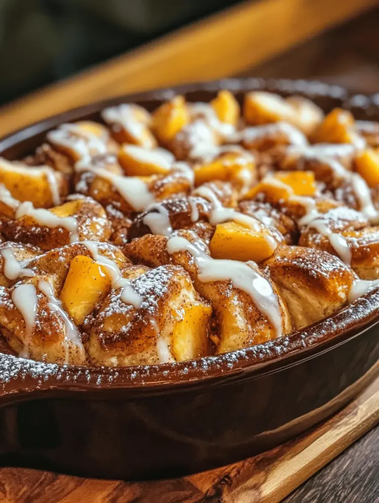There's something undeniably magical about homemade rolls, especially when they merge the comforting flavors of traditional desserts with the warm, fluffy embrace of freshly baked bread. Cinnamon Swirl Peach Cobbler Rolls are a delightful creation that epitomizes the charm of comfort food. This recipe uniquely combines the luscious sweetness of ripe peaches with the warm, aromatic notes of cinnamon and sugar, resulting in a treat that can comfortably transition from a hearty breakfast to a decadent dessert.