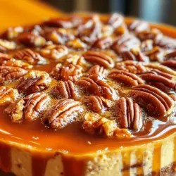The Pecan Pie Cheesecake has rapidly gained popularity among dessert enthusiasts, and for good reason. This delightful creation brings together the rich, nutty flavors of traditional pecan pie and the creamy, velvety texture of cheesecake, creating a dessert that is both familiar and unique. As a versatile choice for various celebrations, from Thanksgiving feasts to summer barbecues, this cheesecake is an impressive centerpiece that is sure to please your guests.