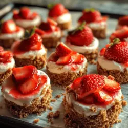 Strawberry Delight Cheesecake Bites are a delightful twist on a classic dessert, perfectly blending the creamy richness of cheesecake with the vibrant freshness of strawberries. This no-bake treat has quickly gained popularity among dessert enthusiasts, making it a go-to option for gatherings, parties, or simply satisfying a sweet craving. The appeal of these cheesecake bites lies not only in their irresistible flavor but also in their simplicity and the ease with which they can be prepared.