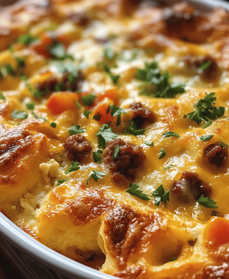 Kickstart your day with a delightful and hearty breakfast that perfectly balances convenience and flavor: the Make-Ahead Crescent Roll Breakfast Casserole. This dish is an ideal solution for busy mornings or family gatherings, allowing you to prepare a satisfying meal ahead of time and bake it to perfection just when you need it. Imagine waking up to the aroma of a warm, cheesy casserole that requires minimal effort on your part. With layers of flaky crescent rolls, savory sausage, vibrant vegetables, and creamy cheese, this breakfast casserole not only satisfies the taste buds but also presents beautifully on any breakfast table.