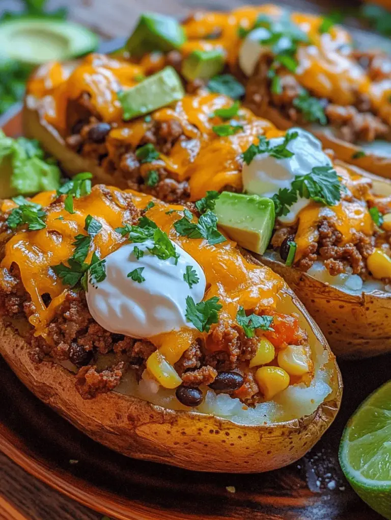 Taco Potatoes present a delightful twist on the classic baked potato, merging the heartiness of this beloved staple with the vibrant and zesty flavors of traditional Mexican cuisine. Imagine a fluffy potato, baked to perfection, and then generously filled with a savory mixture of seasoned ground meat, beans, corn, cheese, and your favorite toppings. This dish encapsulates the essence of comfort food while introducing a burst of flavors that dance on the palate.