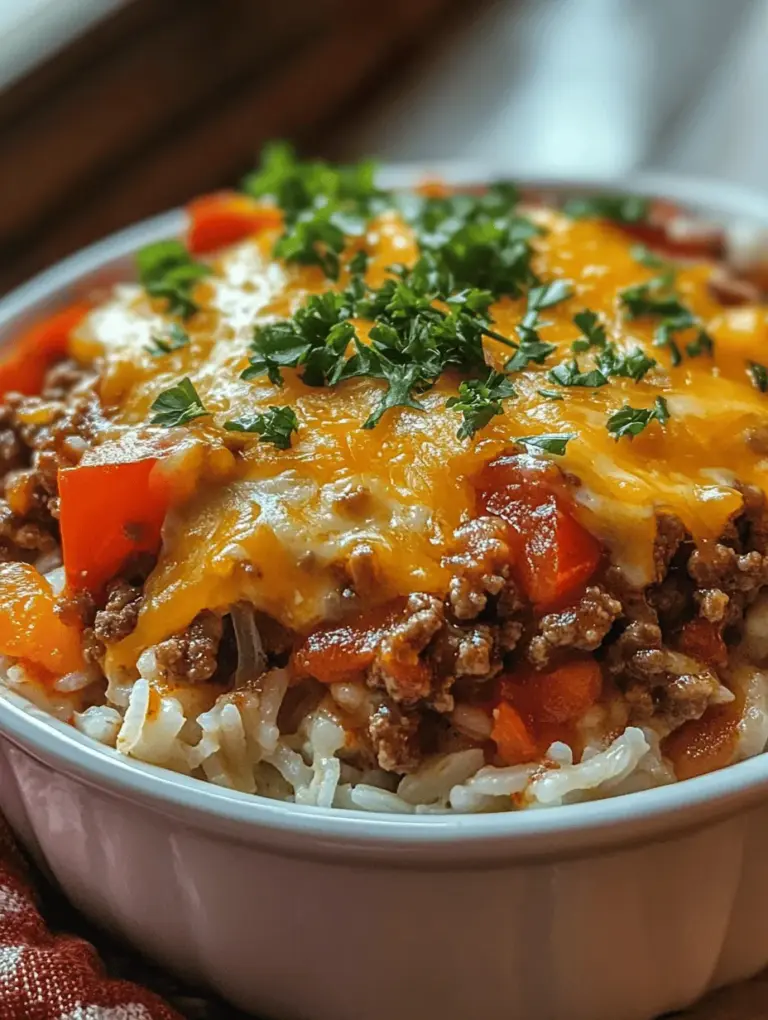 Savory Beef and Rice Harmony is more than just a meal; it’s a culinary embrace that brings warmth and comfort to the dining table. This dish combines tender ground beef with fluffy rice, all melded together in a rich, flavorful broth. The result is a harmonious blend of textures and tastes that is satisfying and nourishing. In a world where fast food often takes precedence over home-cooked meals, this recipe stands out as a wholesome option that is easy to prepare and enjoy.