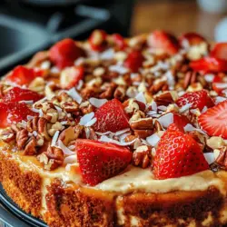 If you're searching for a dessert that marries elegance with a playful twist, look no further than the Strawberry Earthquake Cake Delight. This unique and indulgent cake combines the lusciousness of fresh strawberries with the creamy richness of cream cheese, all while incorporating delightful textures from sweetened shredded coconut and crunchy nuts. It's a cake that not only pleases the palate but also captures the eye, making it a perfect centerpiece for a variety of occasions.