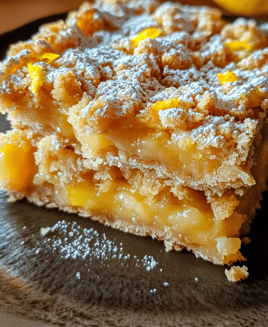 In recent years, lemon-based desserts have surged in popularity, captivating the taste buds of dessert enthusiasts around the world. The bright, refreshing flavor of lemon adds an invigorating twist to a plethora of sweet treats, making them a favorite choice for both casual gatherings and special occasions. Among these delightful lemon-infused creations, the Zesty Lemon Crumb Bars stand out with their perfect balance of sweetness and tartness, offering a taste sensation that is hard to resist. These bars are not only visually appealing but also deliver a satisfying texture that combines a buttery crust with a smooth, lemony filling.
