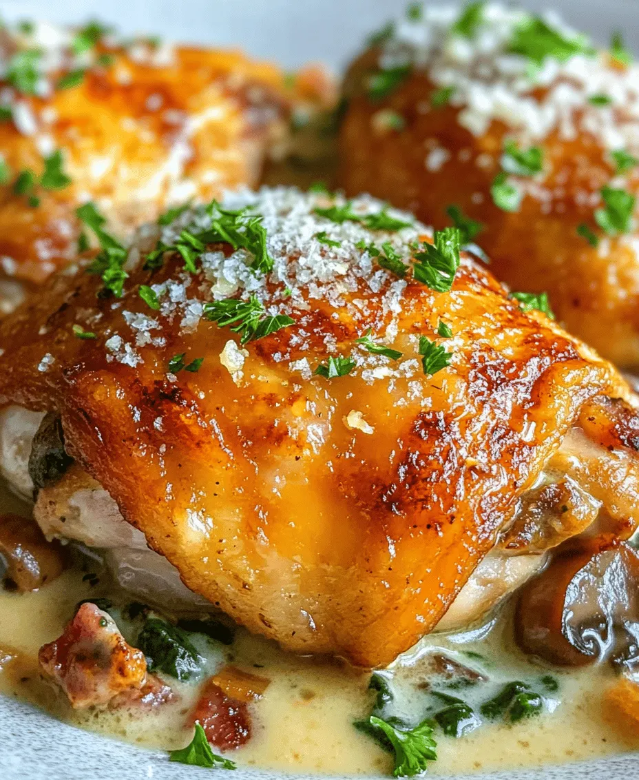 Savory Smothered Chicken with Creamed Spinach and Crispy Bacon is more than just a meal; it’s an experience that brings warmth and satisfaction to the dinner table. This dish marries tender, juicy chicken thighs with a rich, creamy sauce, all while incorporating vibrant vegetables and the irresistible crunch of crispy bacon. The combination of flavors and textures in this dish not only excites the palate but also creates a hearty and comforting dining experience that is perfect for weeknight dinners or special occasions.