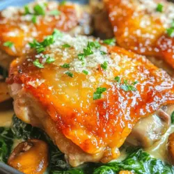 Savory Smothered Chicken with Creamed Spinach and Crispy Bacon is more than just a meal; it’s an experience that brings warmth and satisfaction to the dinner table. This dish marries tender, juicy chicken thighs with a rich, creamy sauce, all while incorporating vibrant vegetables and the irresistible crunch of crispy bacon. The combination of flavors and textures in this dish not only excites the palate but also creates a hearty and comforting dining experience that is perfect for weeknight dinners or special occasions.