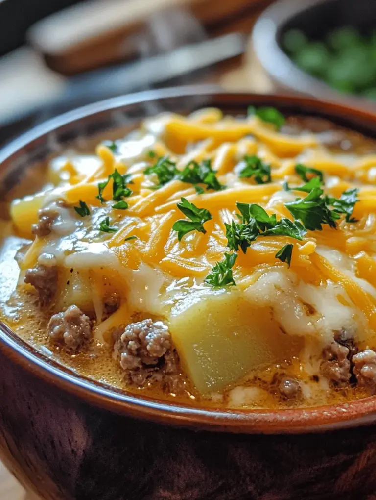 In the realm of comfort foods, few dishes can rival the warm embrace of a hearty soup, and the Creamy Potato Hamburger Soup stands out as a quintessential favorite. This delightful recipe combines the rich flavors of ground beef, tender potatoes, and a creamy base, creating a dish that is not only satisfying but also incredibly versatile. Whether you are preparing a casual weeknight dinner for the family or hosting a gathering with friends, this soup serves as the perfect centerpiece that is sure to please everyone at the table.