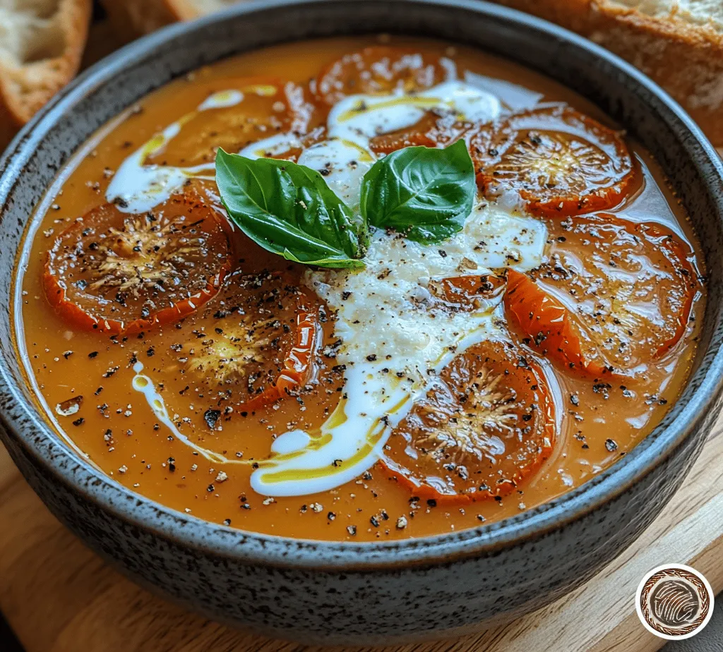 At the heart of any tomato soup are, of course, the tomatoes. The choice of tomato variety significantly influences the overall flavor of your soup. Two popular types are <strong></noscript>on-the-vine tomatoes and <strong>Roma tomatoes</strong>. On-the-vine tomatoes are typically juicier and sweeter, making them ideal for roasting, while Roma tomatoes boast a denser flesh, resulting in a thicker, more robust soup. Both options have their unique flavor profiles, so feel free to experiment to find your personal favorite.” /></p>
<p></p>
<h3>How to Properly Season for Maximum Flavor</h3>
<p></p>
<p>The key to an unforgettable Hearty Roasted Tomato & Basil Soup lies in its seasoning. Proper seasoning not only enhances the natural flavors of the ingredients but also elevates the overall dish. Start with a base of salt and freshly ground black pepper, which are essential for bringing out the sweetness of the tomatoes and the aromatic essence of fresh basil.</p>
<p></p>
<p>Consider adding a pinch of sugar to balance the acidity of the tomatoes, especially if they are particularly tart. A drizzle of high-quality extra virgin olive oil can add depth and richness. For a hint of warmth, a dash of red pepper flakes can be incorporated, providing a subtle kick that complements the soup beautifully. Lastly, don’t shy away from experimenting with herbs like thyme or oregano to broaden the flavor profile.</p>
<p></p>
<h3>Roasting Process</h3>
<p></p>
<p>Roasting is a pivotal step in developing the deep, robust flavors of your soup. Preheat your oven to 400°F (200°C). Line a baking sheet with parchment paper for easy cleanup and to prevent sticking.</p>
<p></p>
<p>Spread halved tomatoes and chopped onions evenly on the sheet, ensuring they are not overcrowded. This allows the hot air to circulate and encourages even roasting. Season with salt and pepper, drizzle with olive oil, and toss gently to coat. Place the tray in the preheated oven.</p>
<p></p>
<h3>What to Look for During Roasting</h3>
<p></p>
<p>As the tomatoes and onions roast, keep an eye out for specific visual cues. You want the tomatoes to become blistered and slightly caramelized, which indicates that the natural sugars are developing. The onions should turn translucent and soft, adding sweetness to the soup. This process usually takes about 25 to 30 minutes, but feel free to check on them halfway through, stirring gently to ensure even cooking.</p>
<p></p>
<h3>Timing and Temperature Considerations for Best Results</h3>
<p></p>
<p>Timing and temperature are crucial for perfect roasting. If your oven runs hot, check the vegetables a bit earlier to avoid burning. Conversely, if you prefer a deeper caramelization, you can extend the roasting time by an additional 5 to 10 minutes. The goal is to achieve that perfect balance of tenderness and caramelization without losing the fresh flavors of the vegetables.</p>
<p></p>
<h3>Blending the Soup</h3>
<p></p>
<p>Once your vegetables are perfectly roasted, it’s time to blend them into a soup. You have two primary options: using a standard blender or an immersion blender. Both methods can yield delicious results, but each has its own nuances.</p>
<p></p>
<h4>Techniques for Achieving Your Preferred Consistency</h4>
<p></p>
<p>If you’re using a standard blender, allow the roasted vegetables to cool slightly before transferring them to the blender. This helps prevent steam build-up, which can lead to splattering. Blend in batches if necessary, adding vegetable broth gradually until you reach your desired consistency. For a creamier soup, you might opt to add a splash of heavy cream or a dollop of sour cream post-blending.</p>
<p></p>
<p>On the other hand, an immersion blender allows you to blend directly in the pot, making it a convenient option. Simply submerge the blender in the soup and blend until smooth. You can control the texture better this way, achieving a chunky or silky finish based on your preference.</p>
<p></p>
<h4>Safety Tips for Using an Immersion Blender</h4>
<p></p>
<p>If you choose to use an immersion blender, ensure that the soup isn’t too hot to avoid splattering. Blend on a low speed initially, then increase as needed. Keep the blender submerged to minimize splatter. Always have a towel nearby for any spills, and be cautious of the hot liquid as you blend.</p>
<p></p>
<h3>Simmering and Adjusting Flavors</h3>
<p></p>
<p>After blending, pour the soup back into the pot and bring it to a gentle simmer over medium heat. This step is essential for flavor development, as it allows the ingredients to meld together beautifully. Simmer for at least 10 minutes, stirring occasionally.</p>
<p></p>
<h4>Importance of Simmering for Flavor Development</h4>
<p></p>
<p>Simmering not only enhances the flavors but also gives you an opportunity to adjust seasonings. Taste your soup periodically and consider adding more salt, pepper, or even a squeeze of fresh lemon juice to brighten the flavors. If it tastes flat, a pinch of sugar or a splash of balsamic vinegar can also enhance the depth of flavor.</p>
<p></p>
<h4>Tasting and Adjusting Seasoning Effectively</h4>
<p></p>
<p>Always taste your soup before serving. Adjustments made during the simmering stage can significantly elevate your dish. Remember, seasoning should be done gradually; a little can go a long way, so add sparingly and taste frequently.</p>
<p></p>
<h3>Serving Suggestions: Elevating Your Soup Experience</h3>
<p></p>
<p>Now that your Hearty Roasted Tomato & Basil Soup is ready, it’s time to think about serving it in a way that enhances its appeal.</p>
<p></p>
<h4>Garnishes</h4>
<p></p>
<p>Garnishes can elevate the presentation and flavor of your soup. Fresh basil leaves are a natural choice, providing a burst of color and freshness. Simply tear or chiffonade the leaves and sprinkle them on top just before serving. For an indulgent touch, consider adding freshly grated Parmesan cheese. This not only adds flavor but also brings a creamy texture that contrasts beautifully with the soup’s smoothness.</p>
<p></p>
<h4>Ideas for Garnishing with Fresh Basil and Parmesan Cheese</h4>
<p></p>
<p>For an artistic flair, drizzle a little extra virgin olive oil or balsamic reduction over the top. You can also add a dollop of crème fraîche or a swirl of heavy cream for a luxurious finish. A sprinkle of black pepper or crushed red pepper flakes can add visual interest and a hint of heat.</p>
<p></p>
<h3>Pairings</h3>
<p></p>
<p>To make your meal complete, consider serving your soup with complementary sides. A classic pairing is crusty bread, perfect for dipping. A warm baguette or sourdough loaf is ideal for soaking up the delicious broth.</p>
<p></p>
<p>For a heartier option, grilled cheese sandwiches are a timeless companion. The gooeyness of melted cheese between crispy bread adds a comforting element to your meal.</p>
<p></p>
<h4>Ideas for Serving in Different Settings</h4>
<p></p>
<p>Whether it’s a casual dinner with family or a gathering of friends, this soup is versatile enough to shine in various settings. For a cozy, intimate meal, serve the soup in rustic bowls with simple garnishes. For larger gatherings, consider a soup bar where guests can customize their bowls with different toppings, such as croutons, fresh herbs, or various cheeses.</p>
<p></p>
<h3>Nutritional Benefits: Why Tomato & Basil Soup is a Healthy Choice</h3>
<p></p>
<p>Beyond its delightful taste, Hearty Roasted Tomato & Basil Soup packs a punch in terms of nutrition.</p>
<p></p>
<h4>Health Benefits of Tomatoes</h4>
<p></p>
<p>Tomatoes are rich in lycopene, an antioxidant associated with numerous health benefits, including reduced risk of chronic diseases. They are also an excellent source of vitamins C and K, potassium, and folate. Eating tomatoes can support heart health, improve skin health, and reduce inflammation.</p>
<p></p>
<h4>Basil’s Nutritional Profile</h4>
<p></p>
<p>Basil isn’t just a flavorful herb; it also offers health benefits. It contains essential oils with antioxidant properties that can help combat oxidative stress. Additionally, basil is a good source of vitamins A and K, as well as manganese. Its anti-inflammatory properties can contribute to overall wellness.</p>
<p></p>
<h4>Overall Health Impact of the Soup</h4>
<p></p>
<p>Combining tomatoes and basil in this soup creates a nutritious meal that is low in calories but high in flavor. The balance of flavors not only satisfies your palate but also contributes to a healthy diet. Making this soup at home allows you to control the ingredients, ensuring you serve a wholesome dish to your family.</p>
<p></p>
<h3>Conclusion: Embracing the Comfort of Homemade Soup</h3>
<p></p>
<p>Homemade Hearty Roasted Tomato & Basil Soup is a celebration of simple ingredients transformed into a comforting meal. With its straightforward preparation and incredible flavors, it’s a recipe that invites experimentation. Whether you stick to the classic version or add your personal twist, the joy of cooking is in the process of creating something delicious to share with loved ones.</p>
<p></p>
<p>As you embrace the comfort of this soup, remember that cooking is about more than just following a recipe. It’s an opportunity to connect with family and friends, to share warmth and kindness through food. So, gather your ingredients, invite your loved ones, and enjoy the warmth of homemade tomato and basil soup, a dish that is sure to become a staple in your kitchen.</p>
<div id=
