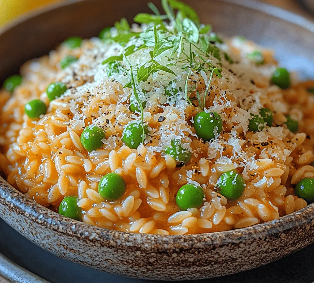 As the days grow longer and the air warms, spring invites a vibrant array of fresh produce to the table. One dish that perfectly embodies the essence of the season is <strong></noscript>Spring Orzotto with Asparagus and Peas. This delightful recipe offers not just a feast for the eyes but also a burst of flavors that celebrate the freshness of spring. With its creamy texture and bright colors, orzotto is a comforting yet elegant dish that’s perfect for both casual weeknight dinners and more sophisticated gatherings.” /></p>
<p></p>
<h3>Sautéing Onions and Garlic: Tips for Achieving the Perfect Aroma</h3>
<p></p>
<p>The foundation of any great dish often lies in the aromatic base of onions and garlic. For your Spring Orzotto, begin by heating a splash of olive oil in a large skillet over medium heat. Add finely chopped onions to the pan, and sauté them until they are translucent and soft, which usually takes about 5-7 minutes. This step is crucial as it builds a flavor profile that enhances the overall dish.</p>
<p></p>
<p>When adding minced garlic, do so just a minute or two before you incorporate the pearl barley. Garlic cooks quickly and can burn easily, which can lead to a bitter taste. By adding it later in the sautéing process, you ensure its robust flavor infuses into the dish without overpowering it. Stirring frequently will help release the garlic’s natural oils and aroma, creating a fragrant base that will elevate your orzotto and entice anyone nearby.</p>
<p></p>
<h3>Toasting Pearl Barley: How to Achieve the Ideal Texture</h3>
<p></p>
<p>Once your onions and garlic are at the perfect stage, it’s time to add the pearl barley. Toasting the barley before adding the broth is an essential step that enhances its nutty flavor and helps achieve the ideal texture. Pour the pearl barley into the skillet, stirring well to coat it in the aromatic oil. Allow the barley to toast for about 2-3 minutes, stirring constantly.</p>
<p></p>
<p>This toasting process not only adds depth to the flavor but also prepares the barley to better absorb the broth in the following steps. You’ll notice a slight change in the color of the grains, which should become a bit golden. This step is essential in creating a rich, satisfying texture that will form the perfect al dente bite.</p>
<p></p>
<h3>Gradual Addition of Broth: Explanation of the Absorption Process</h3>
<p></p>
<p>With the barley toasted, it’s time to introduce the broth. The key to making a delicious orzotto is the gradual addition of broth, which allows the pearl barley to absorb the liquid slowly and develop its creamy texture. Begin by adding just enough broth to cover the barley, stirring occasionally.</p>
<p></p>
<p>As the barley cooks, it will absorb the liquid, releasing its starch and creating a creamy consistency. This process usually takes about 25-30 minutes. Continue to add broth in small increments, allowing the barley to absorb the liquid before adding more. This method not only enhances the texture but also keeps the dish from becoming too watery. If at any point you find the mixture too thick, feel free to add a splash of water or broth to loosen it up.</p>
<p></p>
<h3>Timing for Adding Asparagus and Peas: Ensuring Optimal Tenderness</h3>
<p></p>
<p>The timing of adding your vegetables is crucial for achieving the perfect tenderness without losing their vibrant color and nutrients. As the pearl barley nears completion, around the last 10 minutes of cooking, incorporate the asparagus and peas into the skillet.</p>
<p></p>
<p>For the asparagus, cut it into bite-sized pieces, ensuring even cooking. Fresh peas, whether shelled or frozen, should be added at the same time. This timing allows the asparagus to soften while the peas retain their slight crunch, providing a delightful contrast in texture. Stir gently to combine everything, and continue to cook until the vegetables are tender yet still bright and lively.</p>
<p></p>
<h3>Final Touches: Incorporating Cheese, Lemon, and Basil</h3>
<p></p>
<p>As your orzotto approaches its final moments on the stove, it’s time to add the finishing touches that will make this dish shine. Remove the skillet from the heat, and stir in grated cheese for a creamy, rich finish. If you prefer a dairy-free option, consider using nutritional yeast, which not only adds a cheesy flavor but also boosts the nutritional profile.</p>
<p></p>
<p>A squeeze of fresh lemon juice will brighten the flavors, cutting through the richness and adding a refreshing zest. Finally, fold in freshly chopped basil for a burst of herbal freshness that ties all the ingredients together. This combination of flavors creates a harmonious dish that celebrates the essence of spring.</p>
<p></p>
<h3>Nutritional Benefits of Spring Orzotto</h3>
<p></p>
<h4>Overview of the Health Benefits of Pearl Barley</h4>
<p></p>
<p>Pearl barley is a powerhouse grain that offers numerous health benefits. High in dietary fiber, it promotes digestive health and can help regulate blood sugar levels. Its rich mineral content, including magnesium and selenium, supports overall health, while antioxidants help combat oxidative stress. Additionally, pearl barley is lower in calories than many other grains, making it an excellent choice for those looking to maintain a healthy weight.</p>
<p></p>
<h4>Nutritional Profile of Asparagus and Peas</h4>
<p></p>
<p>Asparagus and peas are not just flavorful additions to your orzotto; they also pack a serious nutritional punch. Asparagus is rich in vitamins A, C, E, and K, as well as folate and fiber. This makes it an excellent choice for promoting healthy skin, supporting immune function, and aiding in digestion. Peas are similarly nutritious, offering a good source of protein, vitamins, and minerals, including vitamin C, vitamin K, and manganese. Together, these vegetables contribute to a well-rounded and nutrient-dense meal.</p>
<p></p>
<h4>Discussion on the Benefits of Using Nutritional Yeast as a Cheese Alternative</h4>
<p></p>
<p>For those following a vegan diet or looking to reduce dairy intake, nutritional yeast is an excellent alternative to traditional cheese. It provides a cheesy flavor without the fat and calories associated with dairy products. Additionally, nutritional yeast is fortified with B vitamins, including B12, which is often lacking in vegan diets. This makes it not only a delicious substitute but also a smart nutritional choice.</p>
<p></p>
<h4>How This Dish Fits Into a Balanced Diet</h4>
<p></p>
<p>Spring Orzotto is a versatile dish that can easily fit into a balanced diet. Packed with whole grains, seasonal vegetables, and a rich source of vitamins and minerals, it can be enjoyed by vegetarians and vegans alike. The combination of fiber from the barley and protein from the peas makes this dish satisfying and filling, ideal for lunch or dinner.</p>
<p></p>
<h3>Pairing Suggestions for Spring Orzotto</h3>
<p></p>
<h4>Recommended Side Dishes That Complement the Flavors of Orzotto</h4>
<p></p>
<p>To create a well-rounded meal, consider serving your Spring Orzotto with a light side salad. A simple arugula salad dressed with lemon vinaigrette can add a crisp contrast to the creamy orzotto. Alternatively, grilled or roasted vegetables can enhance the flavors while providing additional nutrients.</p>
<p></p>
<h4>Suggested Beverages, Including Wine and Non-Alcoholic Options</h4>
<p></p>
<p>When it comes to beverage pairings, a crisp white wine such as Sauvignon Blanc or Pinot Grigio complements the freshness of the asparagus and peas beautifully. If you prefer non-alcoholic options, consider serving sparkling water with a splash of lemon or a refreshing herbal iced tea to cleanse the palate.</p>
<p></p>
<h4>Ideas for Enhancing the Meal with Additional Toppings or Garnishes</h4>
<p></p>
<p>Enhance your dish further by topping the orzotto with toasted pine nuts or slivered almonds for added crunch. A sprinkle of red pepper flakes can introduce a hint of heat, while extra basil leaves can provide a fresh finish. For those who enjoy a bit of richness, a drizzle of high-quality olive oil just before serving can elevate the flavors even more.</p>
<p></p>
<h3>Storing and Reheating Spring Orzotto</h3>
<p></p>
<h4>Best Practices for Storing Leftovers to Maintain Freshness</h4>
<p></p>
<p>If you have leftovers, store your Spring Orzotto in an airtight container in the refrigerator. It will keep well for up to 3 days. To maintain freshness, it’s best to avoid adding any additional toppings until you’re ready to serve.</p>
<p></p>
<h4>Tips on Reheating Without Losing Texture and Flavor</h4>
<p></p>
<p>When reheating, add a splash of broth or water to the orzotto to restore its creamy texture, as it may thicken in the fridge. Heat it gently on the stovetop over low heat, stirring occasionally to ensure even warming. Microwaving is also an option, but do so in short intervals, stirring between each to avoid uneven heating.</p>
<p></p>
<h4>Suggestions for Repurposing Leftovers into New Meals</h4>
<p></p>
<p>Leftover Spring Orzotto can be transformed into a delicious filling for stuffed bell peppers or mixed into an omelet for a hearty breakfast. You can also add it to soups for added texture or bake it into a casserole with cheese and more vegetables for a comforting dish.</p>
<p></p>
<h3>Conclusion</h3>
<p></p>
<p>In summary, this Spring Orzotto with Asparagus and Peas is a delightful and nutritious dish that perfectly embodies the flavors of the season. The combination of pearl barley, fresh vegetables, and zesty lemon creates a meal that is not only satisfying but also packed with health benefits. With its versatility, this dish can easily fit into various dietary preferences while being a canvas for creativity in the kitchen.</p>
<p></p>
<p>Whether you serve it as a main course or a side dish, the Spring Orzotto is sure to impress with its vibrant colors and flavors. We encourage you to try this recipe and embrace the essence of spring through the delightful taste of orzotto. Enjoy the process of cooking, and savor each bite of this wholesome meal!</p>
<div id=