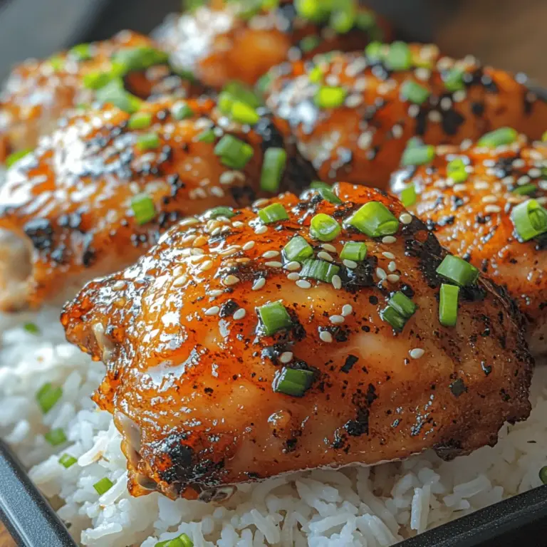 Sticky Ginger Soy Chicken Thighs is a captivating dish that marries the boldness of Asian flavors with the comfort of home-cooked meals. This recipe has gained popularity for its unique flavor profile—balancing sweet, savory, and umami elements that dance on the palate. The combination of tender chicken thighs marinated in a rich, sticky glaze creates an irresistible allure, making it a beloved choice for both casual family dinners and special occasions.