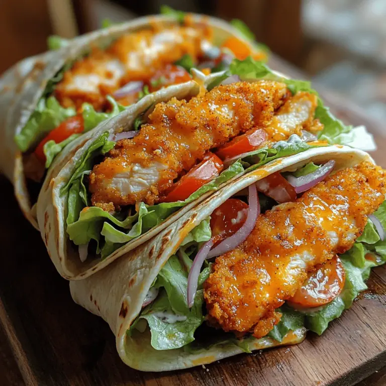 If you're looking to elevate your lunch or dinner game, look no further than the Spicy Crunch Delight: Crispy Buffalo Chicken Wraps. This recipe perfectly marries the bold flavors of spicy buffalo chicken with the satisfying crunch of crispy breading, all enveloped in a soft tortilla wrap. Whether you’re hosting a casual gathering or simply craving a quick but delicious meal, these wraps are sure to impress. With a delicious balance of heat, texture, and freshness, they are a delightful nod to one of America's favorite dishes.