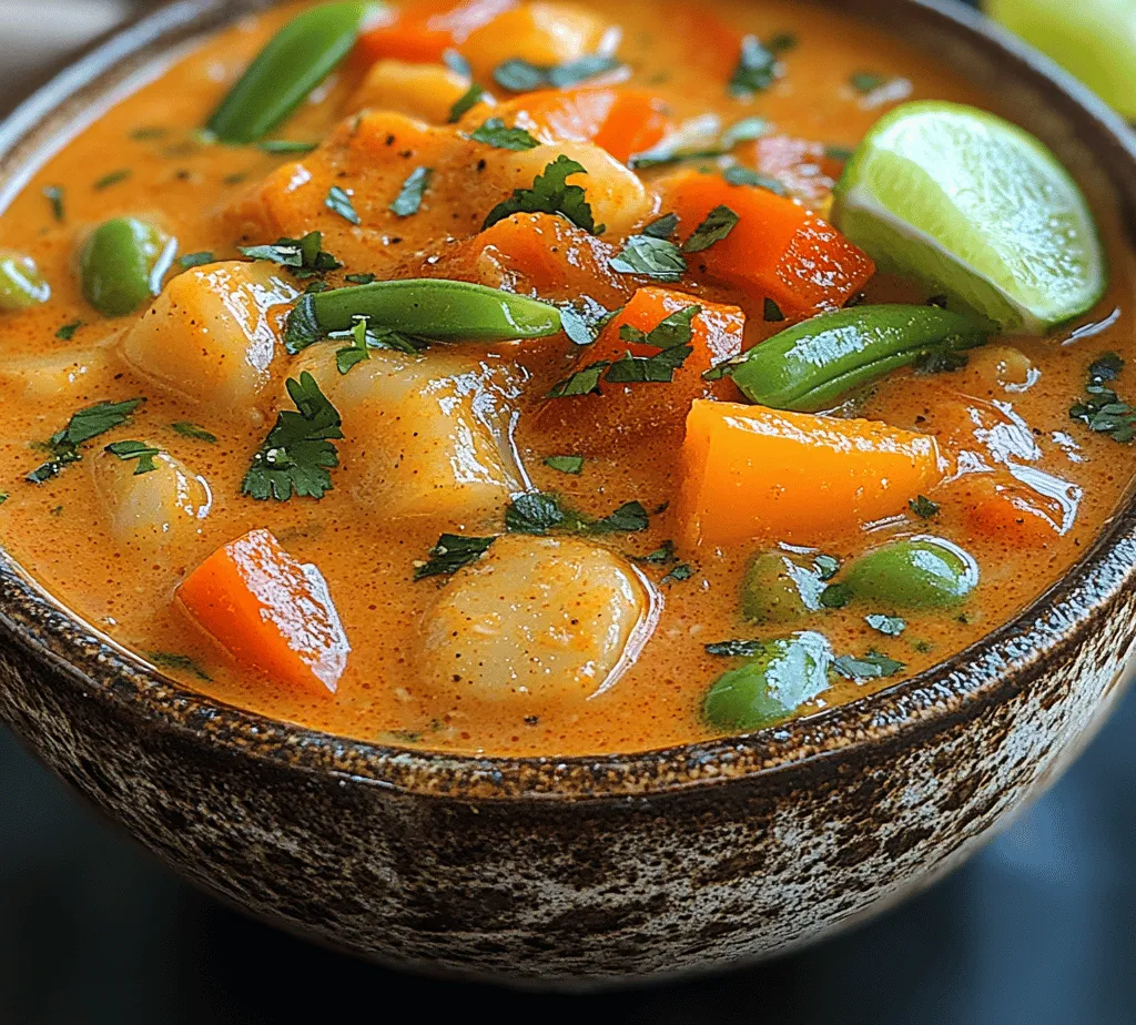 The flavor profile of Thai Coconut Curry Soup is a delightful combination of creamy, spicy, and aromatic elements. At its core, the soup offers a rich, velvety texture, thanks to the coconut milk, which serves as the base. The creaminess is perfectly balanced with the heat from red curry paste, creating a dish that tantalizes the palate. The aromatic notes from fresh herbs and spices elevate the overall experience, making each spoonful an adventure in flavor.