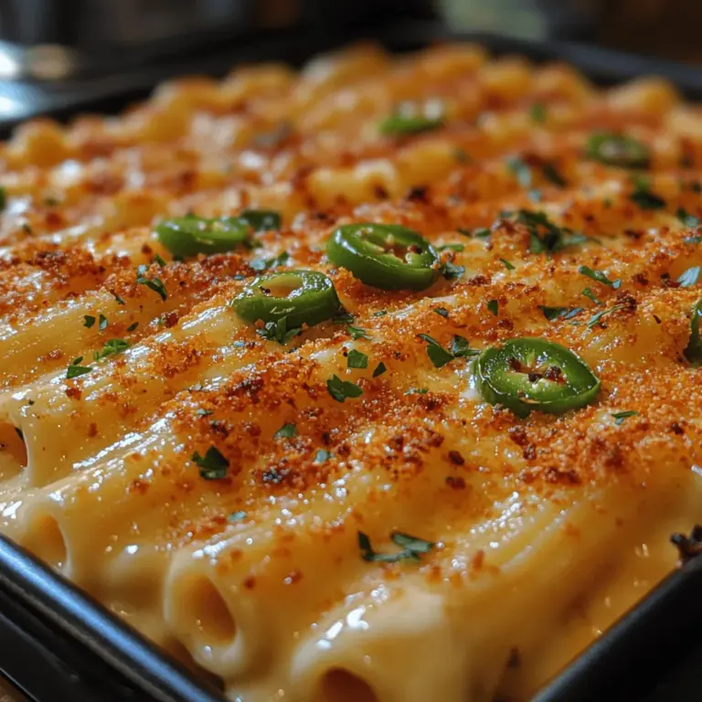 The foundation of any mac and cheese is undoubtedly the pasta, and for this recipe, elbow macaroni is the star. Its classic shape is not only nostalgic but also ideal for holding onto the creamy cheese sauce, allowing each bite to be packed with flavor. When cooking the pasta, aim for an al dente texture—cooked just enough to be tender but still firm to the bite. This ensures that the pasta will maintain its integrity when mixed with the sauce and baked, preventing it from becoming mushy.