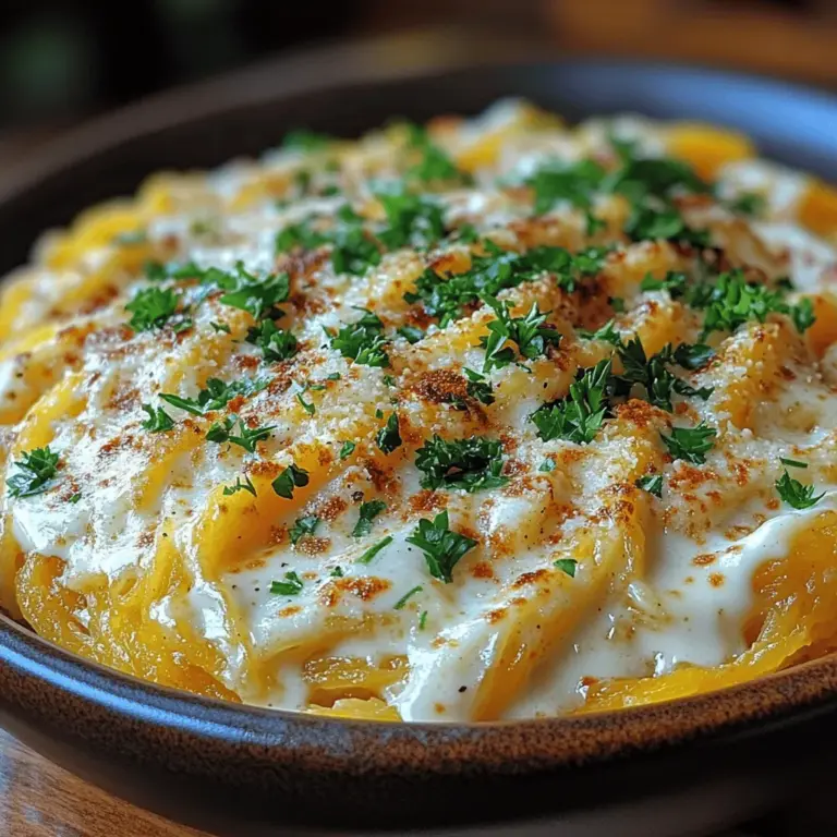 In the world of healthy eating, finding alternatives to traditional comfort foods can often feel like a daunting task. However, spaghetti squash has emerged as a delightful and nutritious substitute for pasta lovers everywhere. This unique vegetable, with its naturally noodle-like strands, offers an array of health benefits while allowing you to indulge in your favorite dishes without the guilt. Today, we’re excited to introduce you to the Creamy Spaghetti Squash Alfredo—a dish that marries the rich, decadent flavors of classic Alfredo sauce with the wholesome goodness of spaghetti squash.