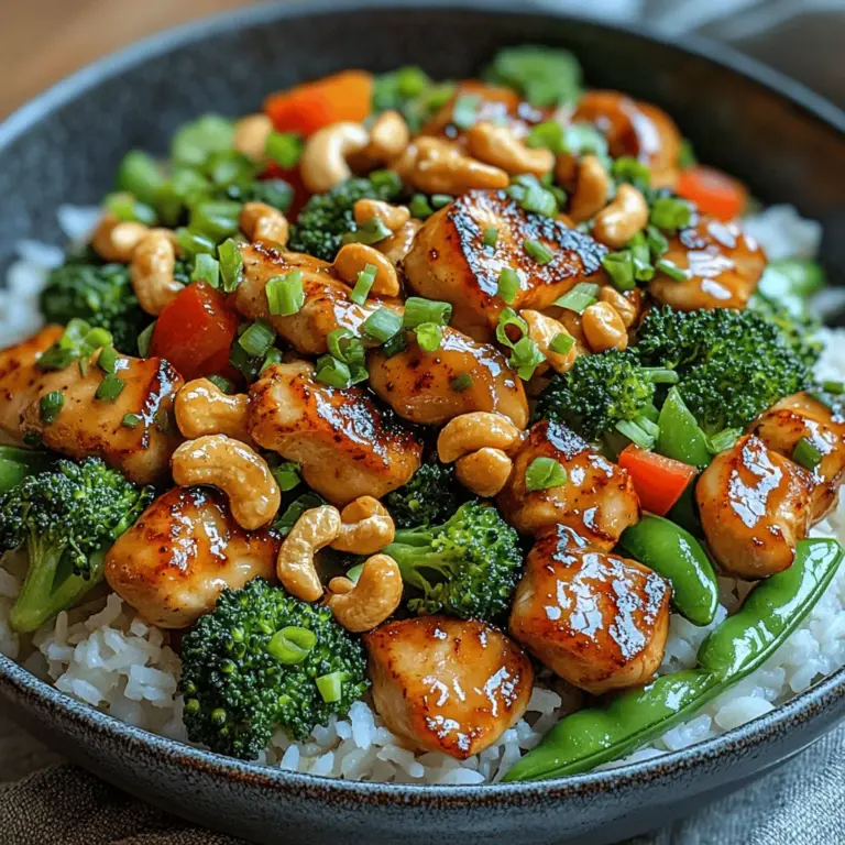 Flavor-Packed Cashew Chicken is a beloved dish that brings together the savory essence of tender chicken, the delightful crunch of cashews, and a vibrant array of vegetables. This dish is not only a staple in Chinese cuisine but also a favorite for its harmonious balance of flavors and textures. Whether served over a bed of steamed rice or enjoyed on its own, Cashew Chicken offers a satisfying meal that appeals to a wide range of palates.