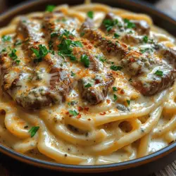 Imagine a plate of perfectly cooked fettuccine pasta, drizzled with a rich, creamy Alfredo sauce that envelops each strand with a velvety texture. Now, picture that dish enhanced with tender slices of sirloin steak and the tangy kick of Gorgonzola cheese. Welcome to the world of Savory Steak Gorgonzola Alfredo—an indulgent meal that is as satisfying to the palate as it is visually appealing. This dish is a delightful marriage of flavors and textures, making it a perfect choice for both cozy weeknight dinners and lavish special occasions.