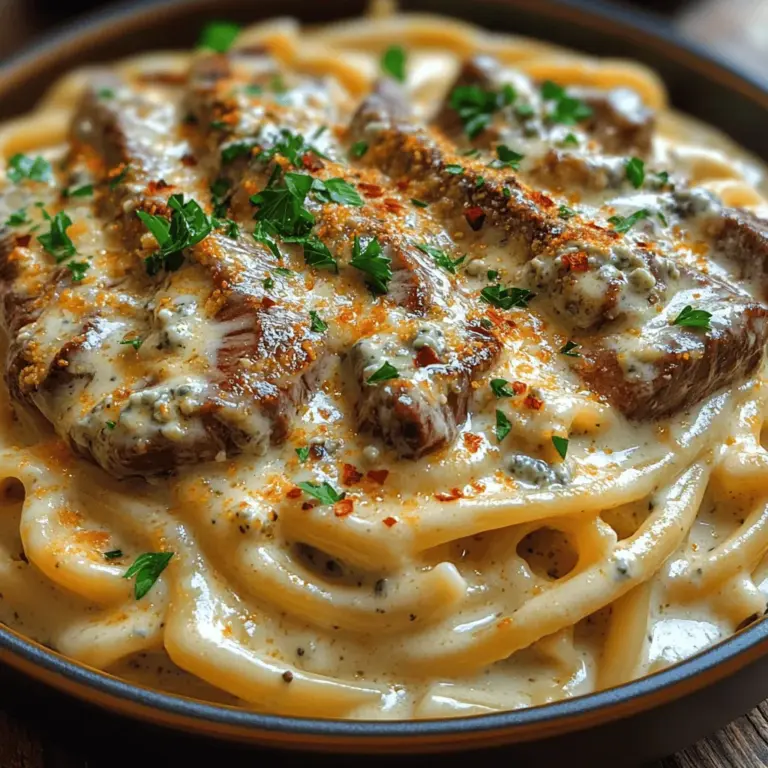 Imagine a plate of perfectly cooked fettuccine pasta, drizzled with a rich, creamy Alfredo sauce that envelops each strand with a velvety texture. Now, picture that dish enhanced with tender slices of sirloin steak and the tangy kick of Gorgonzola cheese. Welcome to the world of Savory Steak Gorgonzola Alfredo—an indulgent meal that is as satisfying to the palate as it is visually appealing. This dish is a delightful marriage of flavors and textures, making it a perfect choice for both cozy weeknight dinners and lavish special occasions.