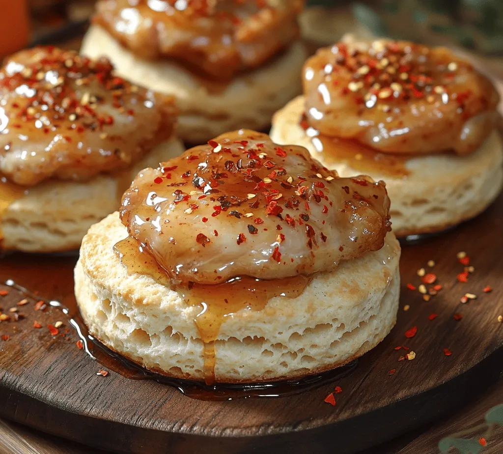 Welcome to a culinary adventure that perfectly marries comfort food with a spicy kick—introducing the Spicy Sweet Heat: Hot Honey Chicken Biscuits. This dish is a modern twist on classic Southern fare, featuring crispy chicken thighs drizzled with a homemade hot honey sauce, all sandwiched between flaky, buttery biscuits. The combination of textures and flavors is nothing short of spectacular, making this recipe a crowd-pleaser at gatherings, an exciting addition to brunch menus, or a unique option for a weeknight dinner.