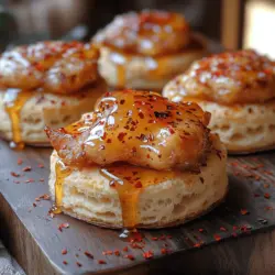 Welcome to a culinary adventure that perfectly marries comfort food with a spicy kick—introducing the Spicy Sweet Heat: Hot Honey Chicken Biscuits. This dish is a modern twist on classic Southern fare, featuring crispy chicken thighs drizzled with a homemade hot honey sauce, all sandwiched between flaky, buttery biscuits. The combination of textures and flavors is nothing short of spectacular, making this recipe a crowd-pleaser at gatherings, an exciting addition to brunch menus, or a unique option for a weeknight dinner.