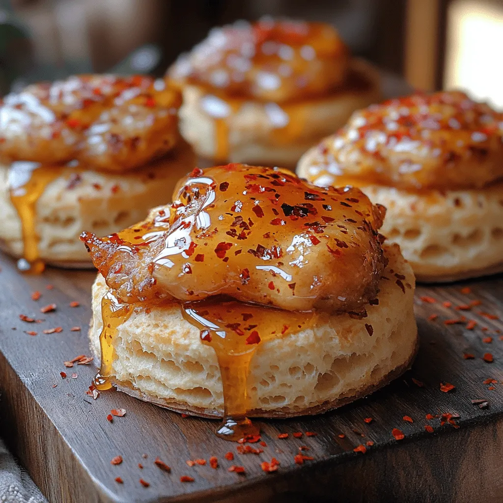 Welcome to a culinary adventure that perfectly marries comfort food with a spicy kick—introducing the Spicy Sweet Heat: Hot Honey Chicken Biscuits. This dish is a modern twist on classic Southern fare, featuring crispy chicken thighs drizzled with a homemade hot honey sauce, all sandwiched between flaky, buttery biscuits. The combination of textures and flavors is nothing short of spectacular, making this recipe a crowd-pleaser at gatherings, an exciting addition to brunch menus, or a unique option for a weeknight dinner.