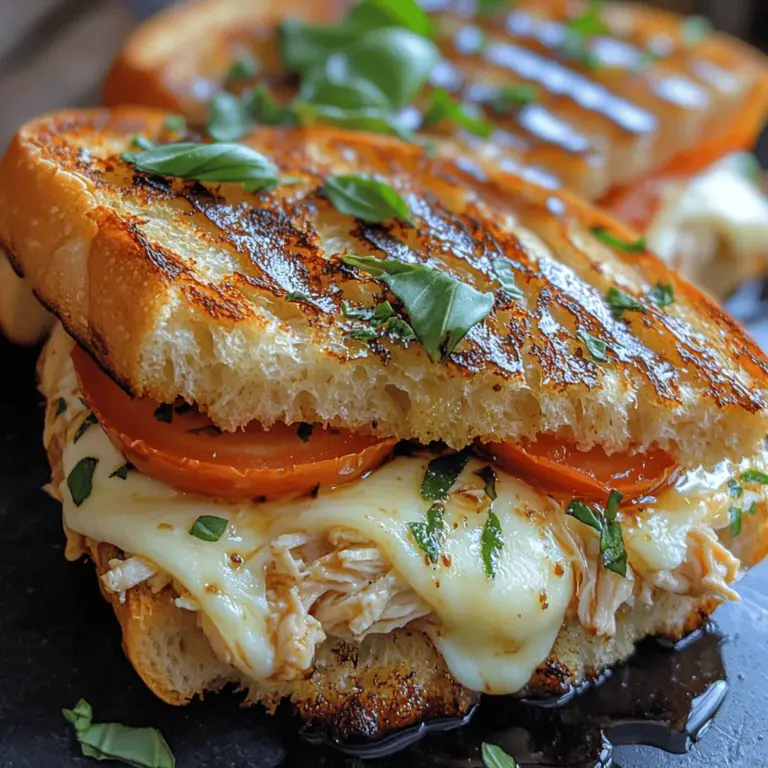 If you're in search of a quick yet delightful meal that tantalizes the taste buds, look no further than the Chicken Caprese Panini. This mouthwatering sandwich harmoniously combines tender, savory chicken with the creamy richness of mozzarella, the freshness of ripe tomatoes, and aromatic basil, all brought together by a drizzle of zesty pesto. Not only is it delicious, but it's also easy to prepare, making it a perfect choice for busy weeknights or leisurely weekend lunches.