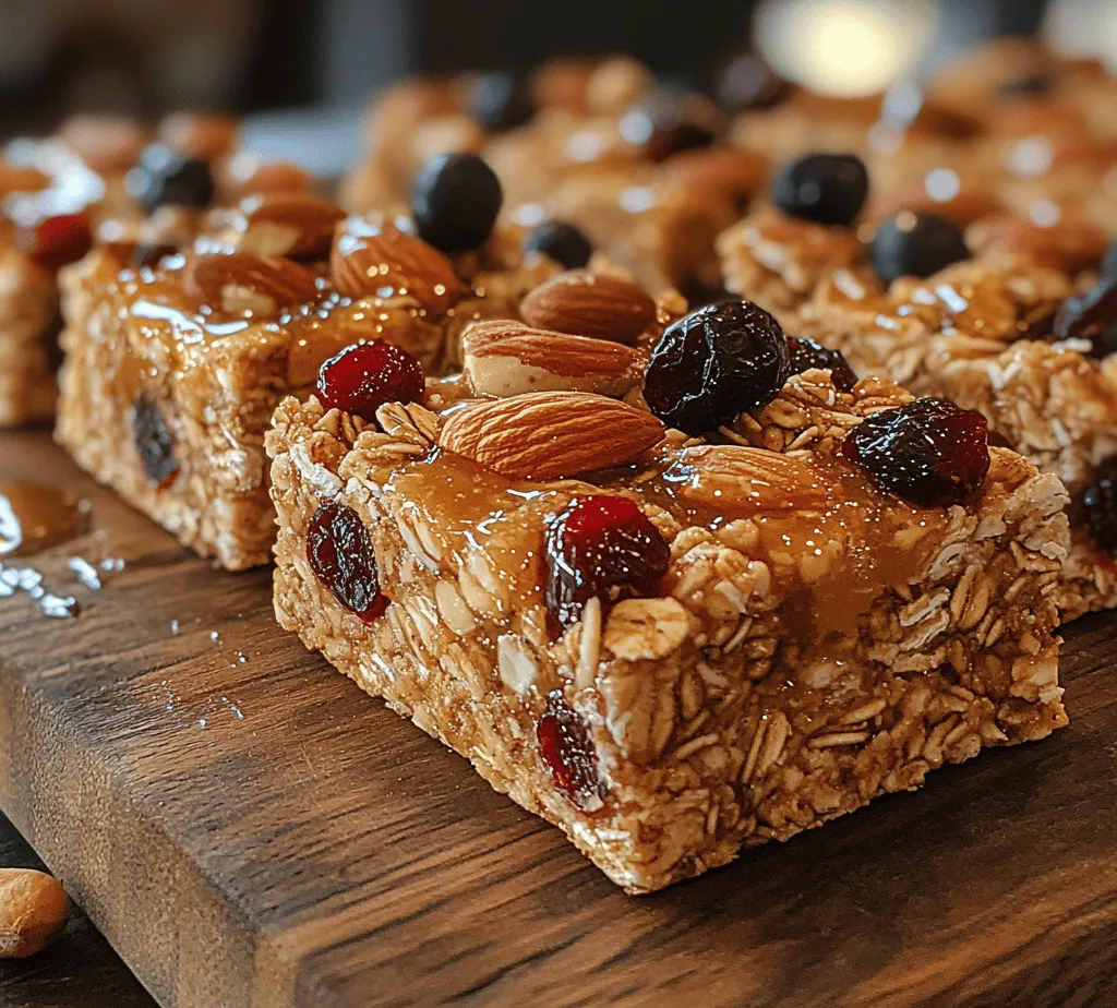 One of the most compelling reasons to make granola bars at home is the <strong></noscript>control you have over the ingredients and flavors. When you prepare your own snacks, you can select high-quality, natural ingredients that align with your health goals. This means no hidden sugars, artificial flavors, or preservatives that are often present in packaged options. By making your own granola bars, you can ensure that every bite is not only delicious but also nutritious.” /></p>
<p></p>
<h3>Combining All Ingredients</h3>
<p></p>
<p>Once you have prepared your dry ingredients, it’s essential to combine them thoroughly with the wet ingredients to ensure that every bit of the granola mixture is evenly coated. This step is crucial because it allows the natural sweetness from the honey (or maple syrup) to bind the oats, nuts, and berries together, creating a cohesive texture that holds well when cut into bars.</p>
<p></p>
<p>To achieve this, start by placing your dry ingredients—oats, nuts, seeds, and dried fruits—in a large mixing bowl. Pour in the warm mixture of nut butter and sweetener. Warmth plays a vital role here; it makes the nut butter more fluid and easier to mix, ensuring that it coats all the dry ingredients evenly. Use a sturdy spatula or wooden spoon to gently fold the mixture together, being careful not to crush the nuts or berries. Continue mixing until there are no dry patches visible; this ensures that every bite of your granola bars is deliciously sweet and nutty.</p>
<p></p>
<h3>Pressing into the Pan</h3>
<p></p>
<p>Once everything is well combined, the next step is to transfer the mixture into your prepared baking pan. It is important to press the mixture firmly into the pan to create a solid and dense texture in your granola bars. This pressing process helps the ingredients bond together, preventing the bars from crumbling apart when you slice them later.</p>
<p></p>
<p>Use a piece of parchment paper, or a clean kitchen towel, to press the mixture down evenly. Start from the center and work your way to the edges, applying even pressure. Ensure that the mixture is packed tightly without being overly compressed, as this can lead to a hard texture rather than a chewy one. A well-pressed granola bar will have a fantastic crunch on the outside while remaining chewy on the inside, creating a delightful contrast.</p>
<p></p>
<h3>Chilling and Setting</h3>
<p></p>
<p>After pressing the granola mixture into the pan, the next step is chilling. Placing it in the refrigerator for at least 1-2 hours is vital for the mixture to set properly. This chilling period allows the nut butter and sweetener to firm up, solidifying the bars and making them much easier to slice.</p>
<p></p>
<p>While chilling, the flavors also meld together, enhancing the overall taste of your bars. Not only does this step help with the texture, but it also improves the granola bar’s structural integrity. Once chilled, you will notice that the bars feel firmer and hold together better, which is particularly important for achieving clean slices.</p>
<p></p>
<h3>Slicing and Serving</h3>
<p></p>
<p>After the granola bars have chilled and set, it’s time for the fun part—slicing and serving! Use a sharp knife to cut the bars into your desired size. Depending on your preference, you can create larger bars for a substantial snack or smaller squares for a quick energy boost. Generally, cutting them into 1-inch by 3-inch rectangles works well, but feel free to adjust according to your serving needs.</p>
<p></p>
<p>To store the leftover bars, wrap them individually in parchment paper or plastic wrap and place them in an airtight container. This method keeps them fresh and makes them easy to grab on the go. If you’d like to keep a batch for a longer period, consider freezing them. Simply layer the bars with parchment paper in a freezer-safe container, and they can be stored for up to three months. When you’re ready to enjoy, thaw them in the fridge overnight or at room temperature for a few hours.</p>
<p></p>
<h3>Nutritional Benefits of Crunchy Nut & Berry Bliss Granola Bars</h3>
<p></p>
<p>These Crunchy Nut & Berry Bliss Granola Bars are not just a tasty treat; they also pack a nutritional punch. Each bar is rich in whole grains, healthy fats, and essential vitamins and minerals. To give you an idea of their nutritional profile, a typical serving size (one bar) contains approximately:</p>
<p></p>
<p>– <strong>Calories</strong>: 200-250</p>
<p>– <strong>Protein</strong>: 6-8 grams</p>
<p>– <strong>Fat</strong>: 10-12 grams (primarily from nuts)</p>
<p>– <strong>Carbohydrates</strong>: 25-30 grams</p>
<p>– <strong>Fiber</strong>: 3-5 grams</p>
<p>– <strong>Sugars</strong>: 5-10 grams (natural sugars from the honey and dried fruits)</p>
<p></p>
<p>These granola bars are an excellent fit for various dietary plans. They can serve as a nutritious meal prep option for busy weeks, providing sustained energy throughout the day. For families, these bars are a wholesome snack alternative for both kids and adults, ensuring everyone receives vital nutrients without added preservatives or artificial ingredients. Additionally, they make great post-workout recovery snacks, replenishing essential nutrients and providing a good source of energy after exercising.</p>
<p></p>
<h3>Creative Variations and Customizations</h3>
<p></p>
<p>One of the best things about making your own granola bars is the ability to customize them according to your preferences and dietary needs. Here are some creative variations to consider:</p>
<p></p>
<p>– <strong>Nut and Seed Substitutions</strong>: If you have allergies to nuts or seeds, you can easily swap them for sunflower seeds, pumpkin seeds, or even puffed rice for a different texture. This flexibility ensures that everyone can enjoy these bars without concern for allergens.</p>
<p></p>
<p>– <strong>Dried Fruits</strong>: Experiment with different dried fruits to alter the flavor profile. Consider using cranberries, raisins, apricots, or even tropical fruits like mango. Fresh fruits can also be added, but they may require adjustments in the binding ingredients to achieve the right consistency.</p>
<p></p>
<p>– <strong>Adjusting Sweetness</strong>: Depending on your taste, you can modify the sweetness level by adjusting the amount of honey or maple syrup. You might also consider using mashed bananas or applesauce as natural sweeteners for a healthier alternative.</p>
<p></p>
<p>– <strong>Adding Superfoods</strong>: For an extra nutritional boost, incorporate superfoods such as chia seeds, flaxseeds, or protein powder into your mixture. These ingredients not only enhance the health benefits of your bars but also add unique flavors and textures.</p>
<p></p>
<h3>Storage Tips for Longevity and Freshness</h3>
<p></p>
<p>To maintain the freshness and longevity of your Crunchy Nut & Berry Bliss Granola Bars, proper storage is key. Here are some tips:</p>
<p></p>
<p>– <strong>Best Containers</strong>: Use airtight containers to store your granola bars. Glass jars or plastic containers with tight-fitting lids work well. This prevents exposure to air, which can lead to staleness.</p>
<p></p>
<p>– <strong>Ideal Storage Locations</strong>: Store your granola bars at room temperature in a cool, dry place for short-term storage. If you live in a warmer climate, consider keeping them in the refrigerator to maintain their firmness and freshness.</p>
<p></p>
<p>– <strong>Shelf Life and Signs of Spoilage</strong>: When stored correctly, these granola bars can last for about a week at room temperature and up to three months in the freezer. Signs of spoilage include an off smell, discoloration, or a change in texture. If you notice any of these signs, it’s best to discard the bars.</p>
<p></p>
<h3>Conclusion: Embracing Healthy Snacking with Granola Bars</h3>
<p></p>
<p>In summary, creating your own Crunchy Nut & Berry Bliss Granola Bars is not only simple but also immensely rewarding. These bars provide a delicious and nutritious option for snacking, meal prepping, or post-workout recovery. By making them at home, you control the ingredients, ensuring they are free from preservatives and tailored to your taste preferences.</p>
<p></p>
<p>With the ability to customize flavors and ingredients, you can easily adapt these granola bars for any dietary need or personal liking. So why not give this recipe a try? Embrace the world of healthy snacking with homemade granola bars that are both nourishing and enjoyable. Your taste buds and body will thank you!</p>
<div id=