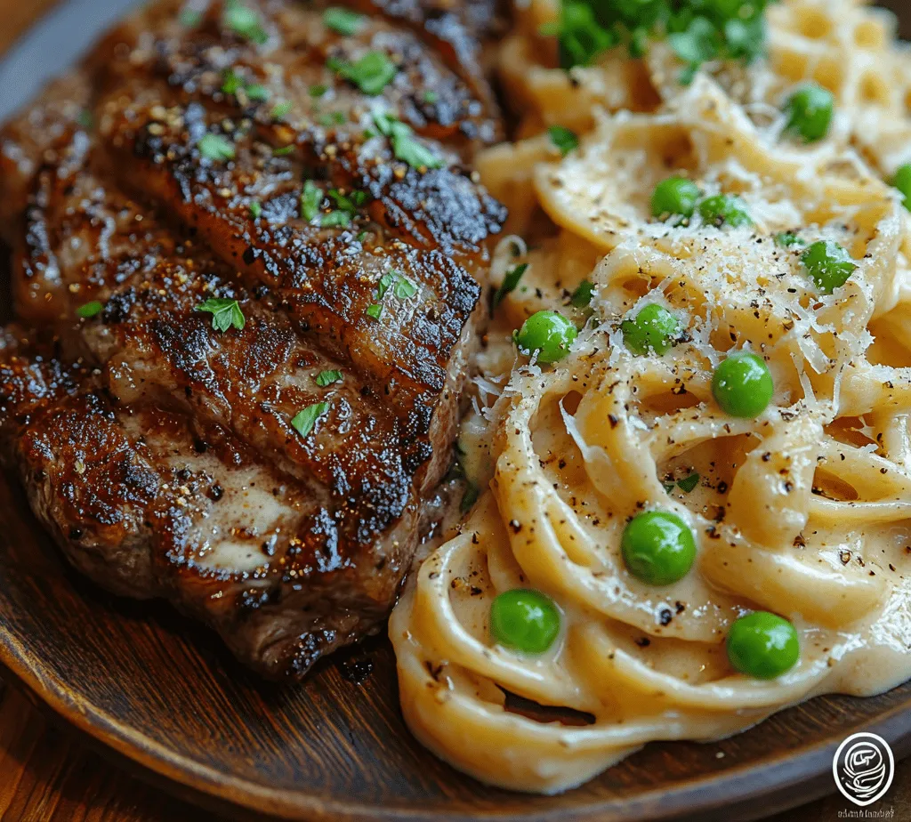 There's something undeniably appealing about a dish that combines the richness of succulent steak with the comforting creaminess of pasta. The <strong></noscript>Succulent Steak with Velvet Pasta recipe is a culinary masterpiece that effortlessly marries these two beloved elements into one satisfying meal. Imagine a perfectly seared ribeye steak, tender and bursting with flavor, paired with velvety fettuccine coated in a luscious cream sauce. This dish is not just a meal; it’s an experience that tantalizes the taste buds and leaves a lasting impression.” /></p>
<p></p>
<h3>Ideal Skillet Choice and Preheating Tips</h3>
<p></p>
<p>When preparing the succulent steak with velvet pasta, the choice of skillet is paramount to achieving a perfectly seared steak. A heavy-bottomed cast-iron skillet or a high-quality stainless steel skillet is ideal. These materials retain heat well, ensuring an even cooking surface that can withstand high temperatures necessary for searing.</p>
<p></p>
<p>Before you start cooking, preheat your skillet over medium-high heat for at least 5-7 minutes. You want the skillet to be hot enough that when you add the steak, it sizzles instantly. A well-preheated skillet not only helps in forming a beautiful crust on the steak but also locks in the juices, resulting in a tender and flavorful piece of meat.</p>
<p></p>
<h3>Importance of Cooking Time and Using a Meat Thermometer for Precision</h3>
<p></p>
<p>Achieving the perfect steak requires attention to cooking time and temperature. While the thickness of the steak can influence cooking duration, a reliable method to ensure your steak is cooked to perfection is by using a meat thermometer. For medium-rare steak, aim for an internal temperature of 130-135°F (54-57°C).</p>
<p></p>
<p>Place the thermometer into the thickest part of the steak to get an accurate reading. Once your steak reaches the desired temperature, remove it from the skillet and allow it to rest for about 5-10 minutes before slicing. This resting period helps redistribute the juices throughout the meat, enhancing its tenderness and flavor.</p>
<p></p>
<h3>Creating the Creamy Sauce</h3>
<p></p>
<p>Transitioning from the steak to the creamy sauce is not only efficient but also a great way to build flavor. By using the same skillet, you can capture all the delicious browned bits left behind by the steak, which will infuse your sauce with an incredible depth of flavor.</p>
<p></p>
<h4>The Benefits of Deglazing for Enhanced Flavor</h4>
<p></p>
<p>Deglazing is an essential step in creating a rich and flavorful sauce. Once you’ve removed the steak from the skillet, reduce the heat to medium and add a splash of white wine or chicken broth to the hot skillet. As the liquid bubbles, use a wooden spoon to scrape up the browned bits stuck to the bottom of the skillet. This process adds a layer of complexity to your sauce, ensuring that every bite is bursting with flavor.</p>
<p></p>
<h4>Detailed Steps for Making the Creamy Sauce</h4>
<p></p>
<p>1. <strong>Sautéing Shallots and the Role of Butter</strong>: After deglazing, add 2 tablespoons of butter to the skillet. Once melted, add finely chopped shallots (about 1/4 cup) and sauté until translucent, approximately 2-3 minutes. The shallots add a sweet, aromatic base to your sauce.</p>
<p></p>
<p>2. <strong>Incorporating Heavy Cream and Parmesan</strong>: Gradually pour in 1 cup of heavy cream while stirring constantly. The cream should gently simmer, thickening as it heats. To achieve a velvety consistency, sprinkle in 1/2 cup of freshly grated Parmesan cheese, whisking until melted and smooth. Adjust the sauce’s thickness by adding more cream if necessary.</p>
<p></p>
<p>3. <strong>Adding Peas and Lemon Juice for Freshness</strong>: To brighten the sauce and add a pop of color, fold in 1 cup of frozen peas and a tablespoon of freshly squeezed lemon juice. The sweetness of the peas combined with the acidity of the lemon balances the richness of the cream, enhancing the overall flavor profile.</p>
<p></p>
<h3>Combining and Serving the Dish</h3>
<p></p>
<p>Once your sauce is ready, it’s time to combine it with the pasta. Ensure that your pasta is cooked al dente according to package instructions, then drain but reserve about a cup of pasta water.</p>
<p></p>
<h4>Techniques for Combining Pasta and Sauce Smoothly</h4>
<p></p>
<p>1. <strong>Mixing with Sauce</strong>: Add the drained pasta directly to the skillet with the creamy sauce. Toss gently to coat the pasta evenly. If the sauce seems too thick, gradually add reserved pasta water, a tablespoon at a time, until you reach the desired consistency.</p>
<p></p>
<p>2. <strong>Ensuring Every Noodle is Coated Evenly</strong>: Use tongs or a pasta fork to gently lift and turn the pasta, ensuring every strand is enveloped in the luscious sauce. This step is crucial to achieving that delightful velvet texture.</p>
<p></p>
<h4>Presentation Ideas for Serving</h4>
<p></p>
<p>To serve this dish elegantly, plate the creamy pasta first, creating a small well in the center. Thinly slice the rested steak against the grain and place it atop the pasta.</p>
<p></p>
<h4>Slicing Steak Against the Grain for Tenderness and Visual Appeal</h4>
<p></p>
<p>Slicing against the grain is essential for ensuring each bite of steak is tender. Look for the lines in the meat and cut perpendicular to them. This technique shortens the muscle fibers, making the steak easier to chew, and enhances its visual appeal when plated.</p>
<p></p>
<h4>Garnishing with Parsley and Parmesan for Added Flavor and Aesthetics</h4>
<p></p>
<p>Finish your dish by garnishing with a sprinkle of freshly chopped parsley and additional Parmesan cheese. This not only adds a pop of color but also enhances the flavor profile, creating a dish that is as pleasing to the eye as it is to the palate.</p>
<p></p>
<h3>Pairing Suggestions</h3>
<p></p>
<p>To elevate the dining experience, consider pairing your succulent steak with velvet pasta with a well-chosen wine and complementary side dishes.</p>
<p></p>
<h4>Wine Pairings that Complement the Richness of the Steak and Creamy Pasta</h4>
<p></p>
<p>A full-bodied red wine, such as a Cabernet Sauvignon or a Merlot, pairs beautifully with the richness of the steak. The robust tannins in these wines cut through the creaminess of the pasta, creating a harmonious balance. Alternatively, a rich Chardonnay can enhance the creamy sauce’s flavors, making it a versatile option.</p>
<p></p>
<h4>Side Dishes that Enhance the Meal Experience</h4>
<p></p>
<p>For side dishes, consider a light arugula salad drizzled with a lemon vinaigrette to balance the meal’s richness. Roasted vegetables, such as asparagus or Brussels sprouts, also add a delightful crunch and earthy flavor that complements the steak and pasta perfectly.</p>
<p></p>
<h3>Conclusion</h3>
<p></p>
<p>In conclusion, the succulent steak with velvet pasta is not just a meal; it is an experience that embodies elegance and flavor. The combination of tender steak and creamy pasta, enriched with fresh ingredients, creates a dish that is sure to impress.</p>
<p></p>
<p>We encourage you to try this recipe at home, allowing you to indulge in a luxurious dining experience without having to visit a restaurant. The joy of cooking and sharing a meal made with love and quality ingredients is unmatched. So gather your friends or family, set the table, and enjoy this delightful culinary creation that brings flavor and sophistication to any occasion.</p>
<div id=