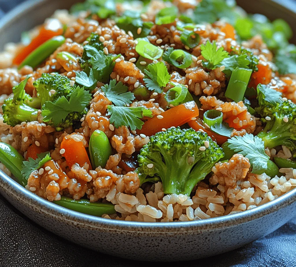 In today’s fast-paced world, the demand for healthy, quick meal options is on the rise. Busy professionals, families on the go, and health-conscious individuals alike seek recipes that not only nourish but also excite the palate. The <strong></noscript>Flavor Fusion: Healthy Ground Turkey Teriyaki Rice Bowl perfectly embodies this trend, delivering a nutritious yet delectable meal that can be prepared in under 30 minutes. This dish is more than just a meal; it’s a celebration of flavors and health benefits, making it an excellent choice for anyone looking to maintain a balanced diet without sacrificing taste.” /></p>
<p></p>
<h3>Best Practices for Stir-Frying</h3>
<p></p>
<p>Stir-frying is a quick and versatile cooking method that enhances the flavors and textures of your ingredients. To ensure your Flavor Fusion: Healthy Ground Turkey Teriyaki Rice Bowl turns out perfectly, follow these best practices for stir-frying:</p>
<p></p>
<p>1. <strong>Heat Levels</strong>: Begin with high heat to achieve that signature stir-fry sear. Preheat your wok or skillet for a couple of minutes before adding oil. A hot surface ensures that the turkey and vegetables cook quickly, locking in moisture and flavor.</p>
<p></p>
<p>2. <strong>Timing</strong>: Stir-frying is all about speed. Prepare all your ingredients before you start cooking. Once you add them to the pan, keep everything moving to prevent burning. Ground turkey typically takes about 5-7 minutes to cook through, while vegetables should be added in stages, with firmer ones (like bell peppers and broccoli) going in first, followed by softer ones (like bok choy or snap peas).</p>
<p></p>
<p>3. <strong>Maintaining Color and Crunch</strong>: To retain the vibrant colors and crunch in your vegetables, avoid overcrowding the pan. If needed, stir-fry in batches. This allows the ingredients to sauté properly rather than steam, maintaining their texture and nutrients.</p>
<p></p>
<h3>The Significance of Garlic and Ginger in Asian Cuisine</h3>
<p></p>
<p>Garlic and ginger are cornerstones of flavor in Asian cooking, particularly in dishes like teriyaki. Their aromatic properties not only enhance the taste but also offer numerous health benefits:</p>
<p></p>
<p>– <strong>Garlic</strong>: Known for its potent anti-inflammatory and antioxidant properties, garlic is linked to heart health and improved immune function. It adds a pungent depth to dishes, making it a must-have in your pantry.</p>
<p></p>
<p>– <strong>Ginger</strong>: Renowned for its digestive benefits, ginger can help alleviate nausea and enhance gut health. It provides a warm, spicy kick that complements the sweetness of the teriyaki sauce, making it a harmonious addition to the dish.</p>
<p></p>
<h3>Cooking Ground Turkey</h3>
<p></p>
<p>Ground turkey is a healthier alternative to other meats and is an excellent source of lean protein. Here are techniques for effectively cooking ground turkey:</p>
<p></p>
<p>1. <strong>Browning Turkey</strong>: To achieve a rich flavor, start by breaking the turkey into small pieces as it cooks. Allow it to sear undisturbed for a minute or two before stirring. This will create a golden-brown crust that enhances its taste.</p>
<p></p>
<p>2. <strong>Managing Fat Content</strong>: Ground turkey can be lean or fatty, depending on the cut. Look for 93% lean or higher to minimize fat content. If you’re using a fattier mix, drain excess fat after browning the turkey to keep your dish healthy without sacrificing flavor.</p>
<p></p>
<h3>Combining Ingredients</h3>
<p></p>
<p>Once your ground turkey is cooked to perfection, it’s time to combine it with vegetables and teriyaki sauce for the ultimate flavor experience.</p>
<p></p>
<p>1. <strong>Integrating the Teriyaki Sauce</strong>: After the turkey is fully cooked and vegetables are added, pour in your homemade or store-bought teriyaki sauce. Stir well to ensure every ingredient is coated evenly.</p>
<p></p>
<p>2. <strong>Step-by-Step Guide</strong>:</p>
<p>– Add your prepped vegetables to the pan, allowing them to sauté briefly.</p>
<p>– Once the vegetables are tender-crisp, introduce the ground turkey back into the pan.</p>
<p>– Pour in the teriyaki sauce, stirring continuously to blend the flavors.</p>
<p></p>
<p>3. <strong>The Role of Cornstarch</strong>: If you prefer a thicker sauce, mix a tablespoon of cornstarch with an equal amount of water to create a slurry. Add this mixture to your stir-fry during the last minute of cooking. This will help thicken the sauce, giving it a glossy finish that clings beautifully to the turkey and vegetables.</p>
<p></p>
<h3>Serving Suggestions</h3>
<p></p>
<p>Presentation can elevate your dining experience, making your Healthy Ground Turkey Teriyaki Rice Bowl not only delicious but also visually appealing.</p>
<p></p>
<p>1. <strong>Presentation Tips</strong>: Serve the stir-fry over a bed of fluffy rice or quinoa for a balanced meal. Use a large bowl to create height by layering rice at the bottom and topping it with the turkey and veggies.</p>
<p></p>
<p>2. <strong>Personalizing Each Bowl</strong>: Garnish your bowl with toasted sesame seeds, chopped green onions, or fresh cilantro for added flavor and color. A squeeze of lime can also brighten up the dish beautifully.</p>
<p></p>
<p>3. <strong>Pairing Side Dishes or Drinks</strong>: Consider serving your rice bowl with a side of steamed edamame or a simple cucumber salad dressed in rice vinegar. For drinks, a refreshing green tea or a light Asian beer can complement the flavors of the dish.</p>
<p></p>
<h3>Nutritional Breakdown</h3>
<p></p>
<p>Understanding the nutritional content of your meal is essential for making informed dietary choices.</p>
<p></p>
<p>1. <strong>Nutritional Content Per Serving</strong>: One serving of the Healthy Ground Turkey Teriyaki Rice Bowl typically contains:</p>
<p>– Calories: 450</p>
<p>– Protein: 35g</p>
<p>– Carbohydrates: 50g</p>
<p>– Fats: 15g</p>
<p>– Fiber: 5g</p>
<p></p>
<p>2. <strong>Dietary Needs</strong>: This dish can easily fit into various dietary needs:</p>
<p>– <strong>Low-Carb</strong>: Substitute rice with cauliflower rice or spiralized vegetables to reduce carbs while maintaining volume.</p>
<p>– <strong>Gluten-Free</strong>: Use tamari instead of soy sauce to create a gluten-free teriyaki sauce.</p>
<p></p>
<p>3. <strong>Portion Control</strong>: While this dish is nutritious, portion control is key. Aim to fill half your bowl with vegetables, one-quarter with protein, and one-quarter with grains or carbs for a balanced meal.</p>
<p></p>
<h3>Conclusion</h3>
<p></p>
<p>Making the Flavor Fusion: Healthy Ground Turkey Teriyaki Rice Bowl is not just about enjoying a delicious meal; it’s about embracing healthy cooking habits that enhance your well-being. This recipe allows for easy customization based on personal tastes and dietary preferences, making it a versatile addition to your weekly meal plan.</p>
<p></p>
<p>As you explore this dish, feel empowered to make it your own. Experiment with different vegetables, adjust the sauce to your liking, or substitute proteins to fit your lifestyle. Cooking healthy meals can be satisfying and enjoyable, offering a wonderful opportunity to nourish yourself and your loved ones. Dive into the joy of cooking, and let this rice bowl inspire your culinary adventures!</p>
<div id=