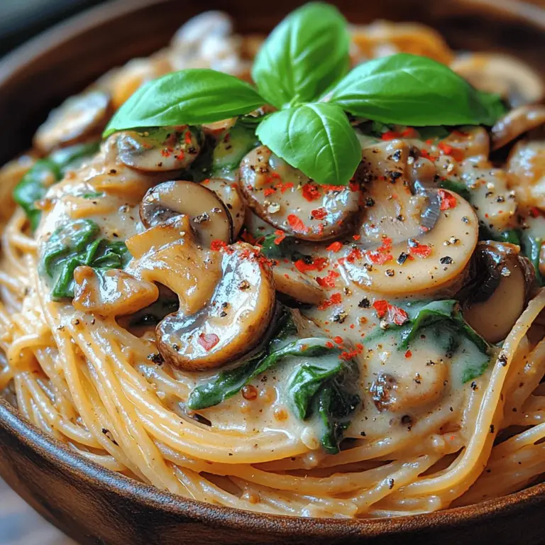 Welcome to the delightful world of Savory Spinach & Mushroom Pasta Delight, where comfort food meets nutritional goodness. This dish is a perfect blend of earthy flavors, featuring sautéed mushrooms and vibrant spinach enveloped in a creamy sauce that clings to pasta in the most satisfying way. Whether you're preparing dinner for a busy weeknight or a special gathering with family and friends, this recipe is sure to impress.