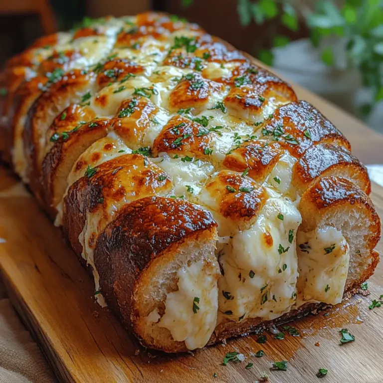 In the world of appetizers and snacks, few dishes are as universally loved as pull-apart bread. This delightful creation combines the comforting qualities of freshly baked bread with the irresistible allure of gooey cheese and aromatic garlic. Perfect for sharing at gatherings, family dinners, or even as a cozy treat during a movie night, Cheesy Garlic Bliss Pull-Apart Bread is sure to impress both friends and family alike.