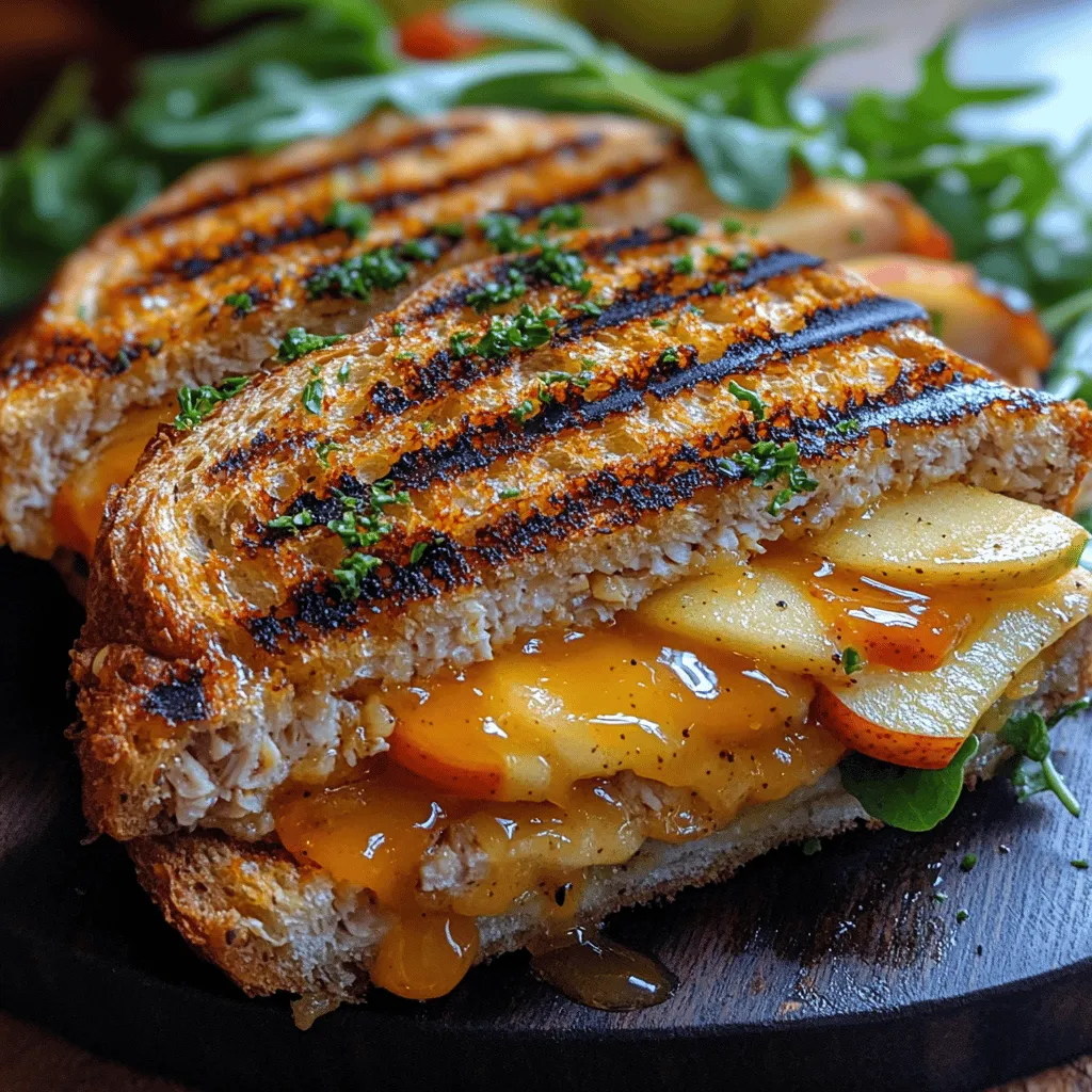 The Apple Cheddar Turkey Panini is a culinary delight that masterfully balances sweet and savory flavors, making it a standout choice for any meal of the day. This delightful sandwich combines the succulent taste of sliced turkey breast with the sharp, tangy notes of aged cheddar, all enhanced by the crisp sweetness of fresh apples. To elevate the flavor profile even further, a zesty honey-Dijon sauce is spread throughout the layers, creating a harmonious blend that is both satisfying and delicious.